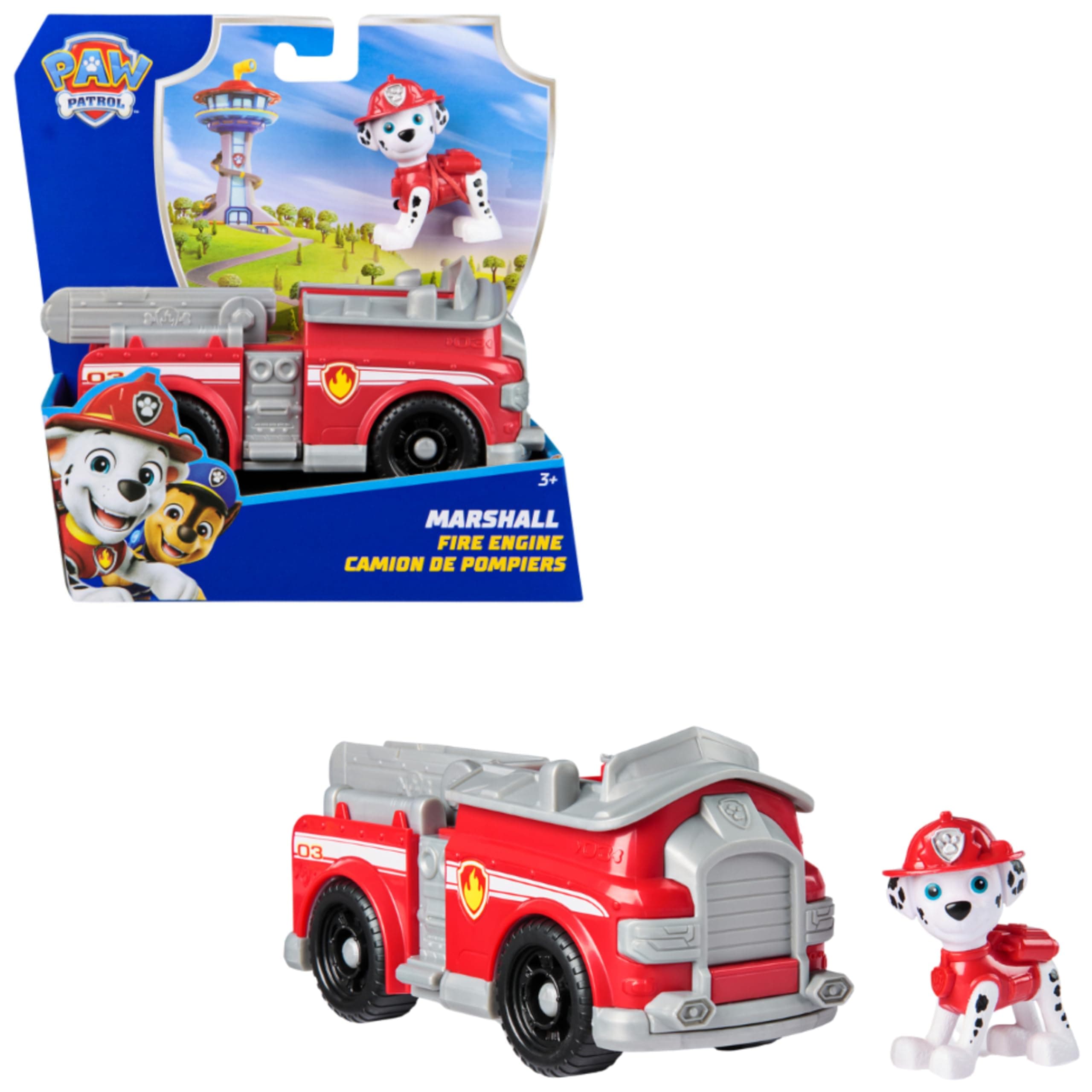 PAW PATROL - Marshall-Figur mit Feuerwehr-Fahrzeug, stabiles Basis-Fahrzeug, authentisches Spielzeug zur Serie für Kinder ab 3 Jahren