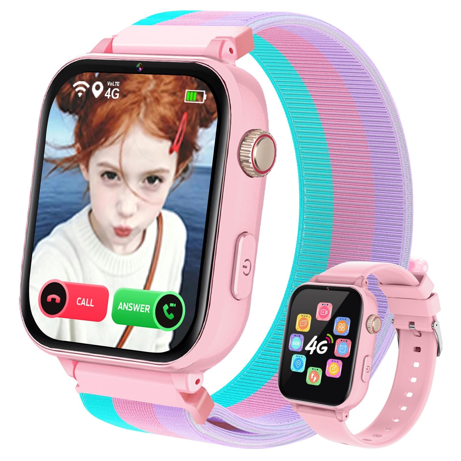Reloj GPS Niños Localizador y Llamadas, 4G Smartwatch Niños Niña con Telefono Chat de Voz Videollamada Modo Clase Cámara Podómetro, Reloj Inteligente para 4 a 12 Años Regalos Navidad (Rosa Lila-C)