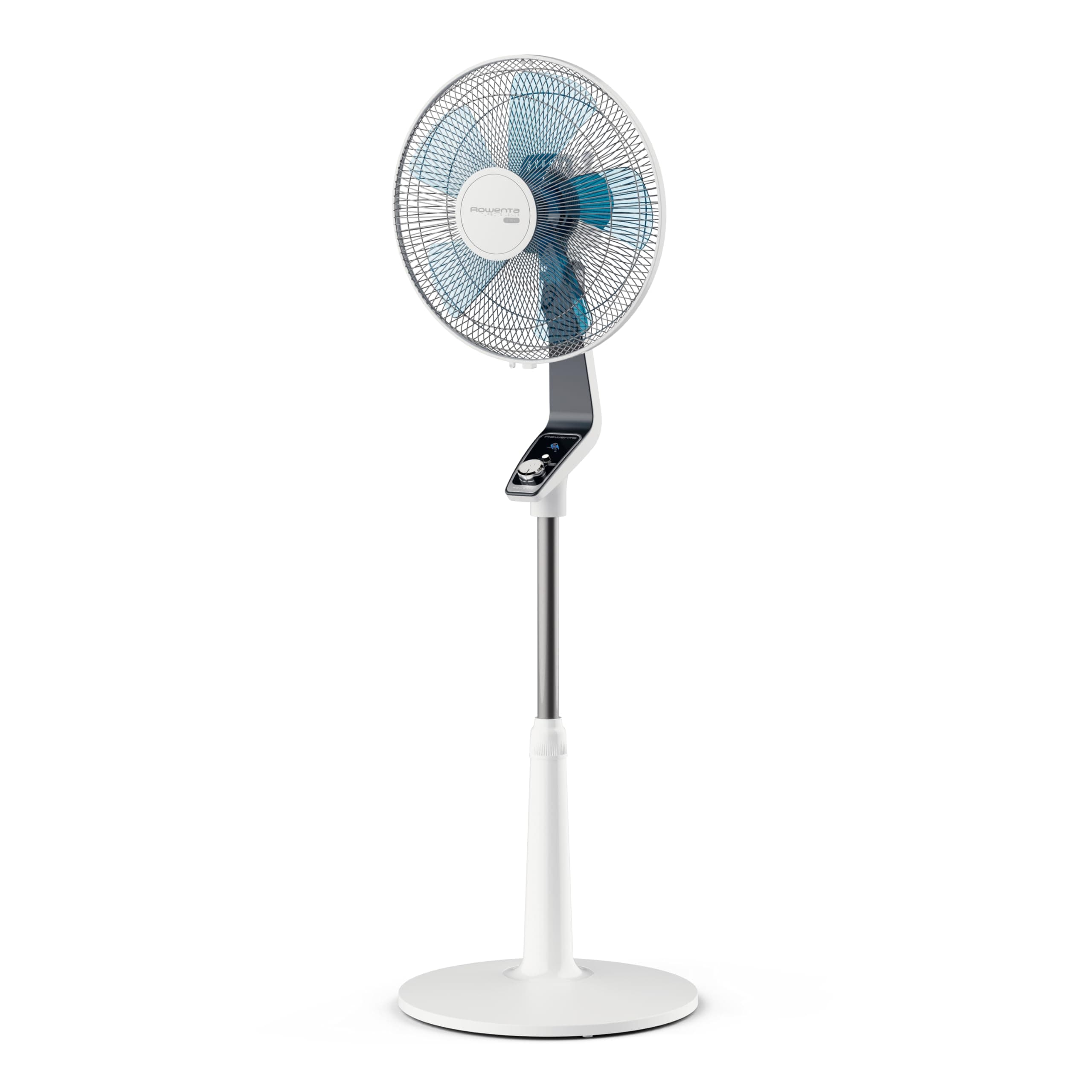 Rowenta Turbo Silence Extreme, Ventilador de Pie 40 cm, Extremadamente silencioso, Modo Silent Night y Turbo Boost, Oscilación y orientación automática, Altura ajustable, Moderno, Color Blanco VU5640
