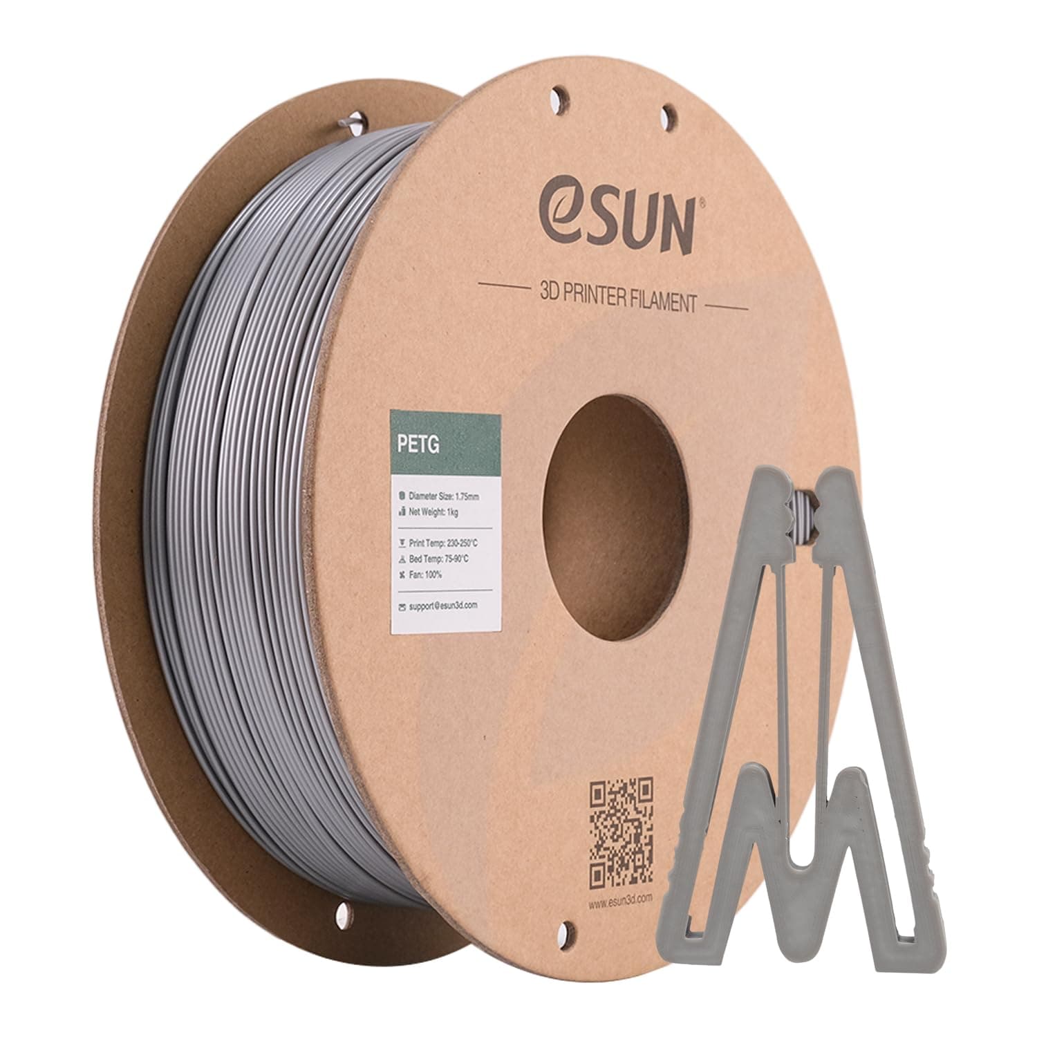 eSUN PETG Filament 1.75mm, 3D Drucker Filament PETG, Maßgenauigkeit +/- 0.05mm, 1kg Spule (2.2 LBS) 3D Druck Filament für 3D Drucker, Silber