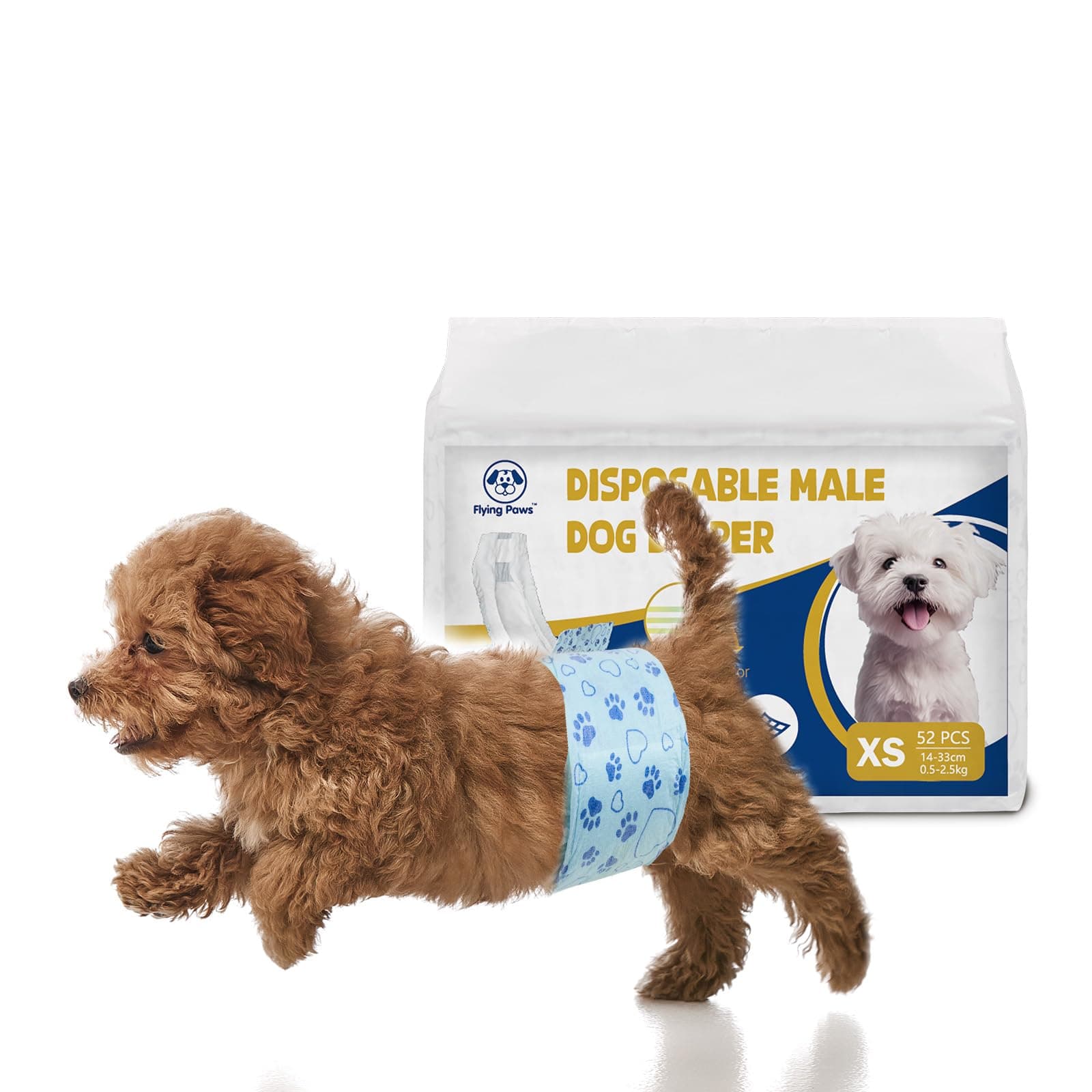 Flying Paws Pannolini per Cani, XS-26 Pezzi Assorbenti con Indicatore di Umido, Protezione Antifughe, Ideale per Incontinenza, Viaggi e Addestramento
