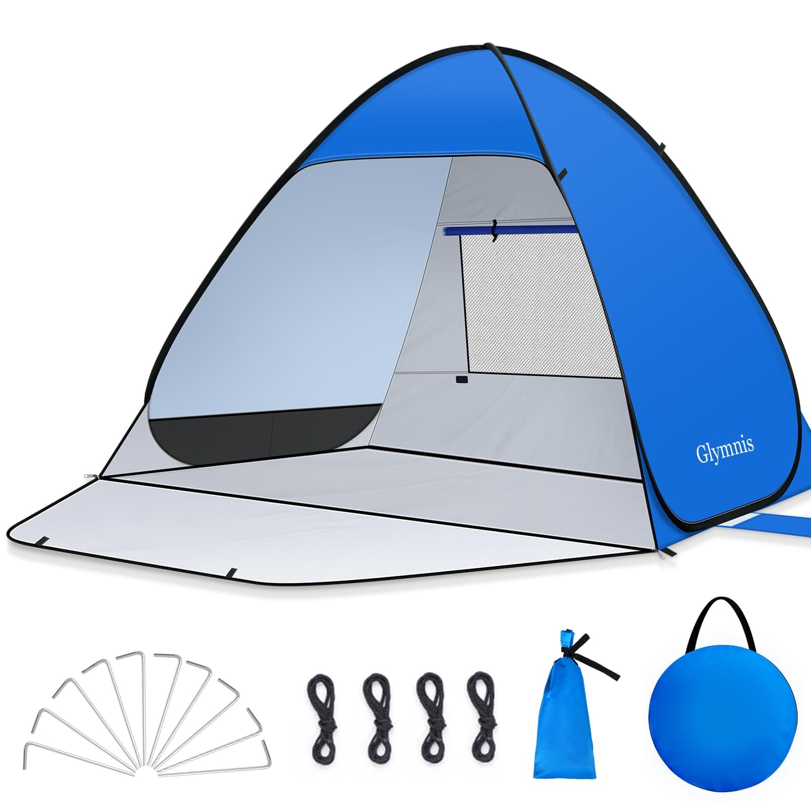 Glymnis Tenda da Spiaggia Completamente Chiuso Pop-up con Cerniera Istantanea Portatile per 2-4 Persone, Protezione Solare UPF 50+, Include Borsa