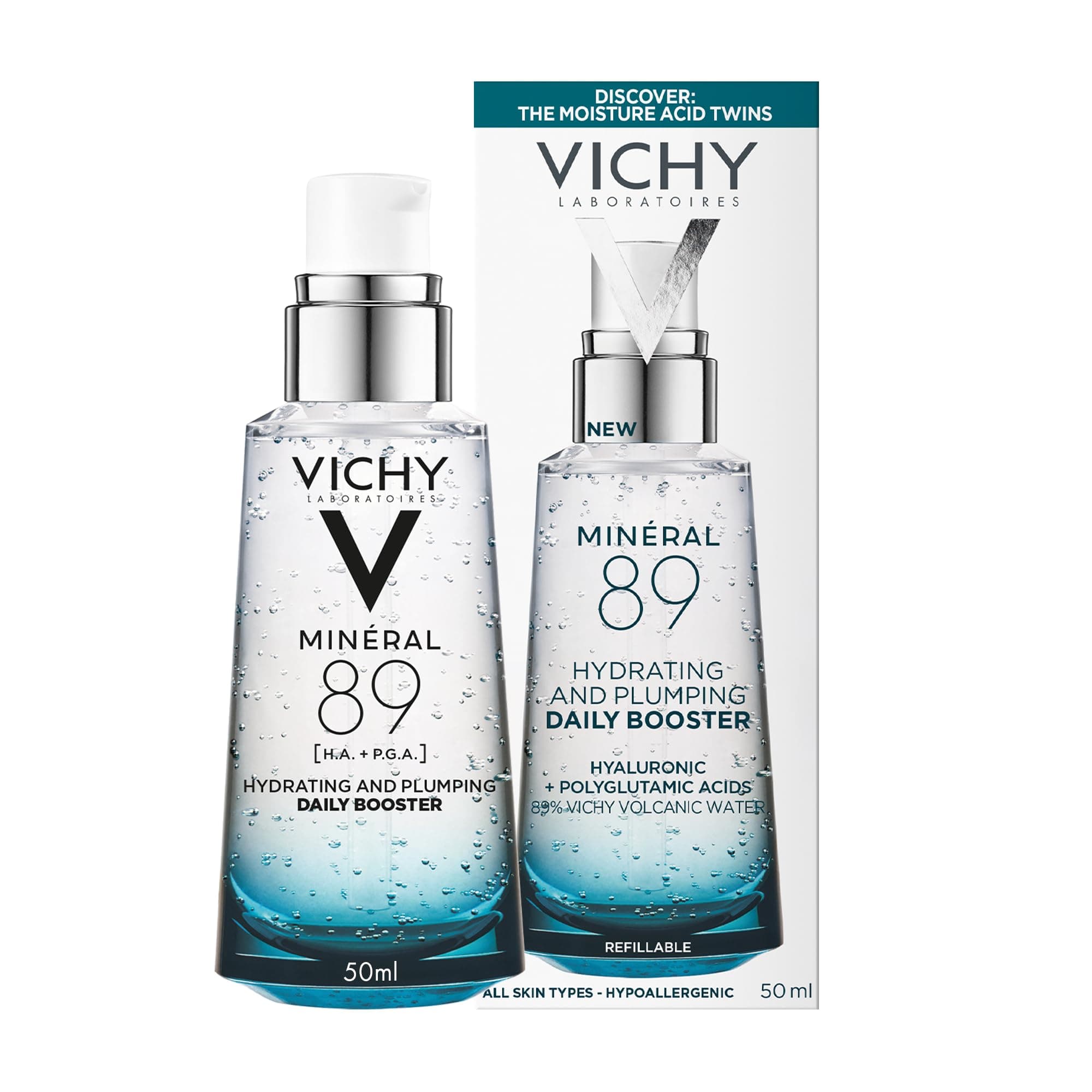 Vichy, Minéral 89 Sérum Booster, Soin Quotidien, Repulpe et Hydrate, Enrichi en Acide Hyaluronique, Tous Types de Peaux, 50 ml