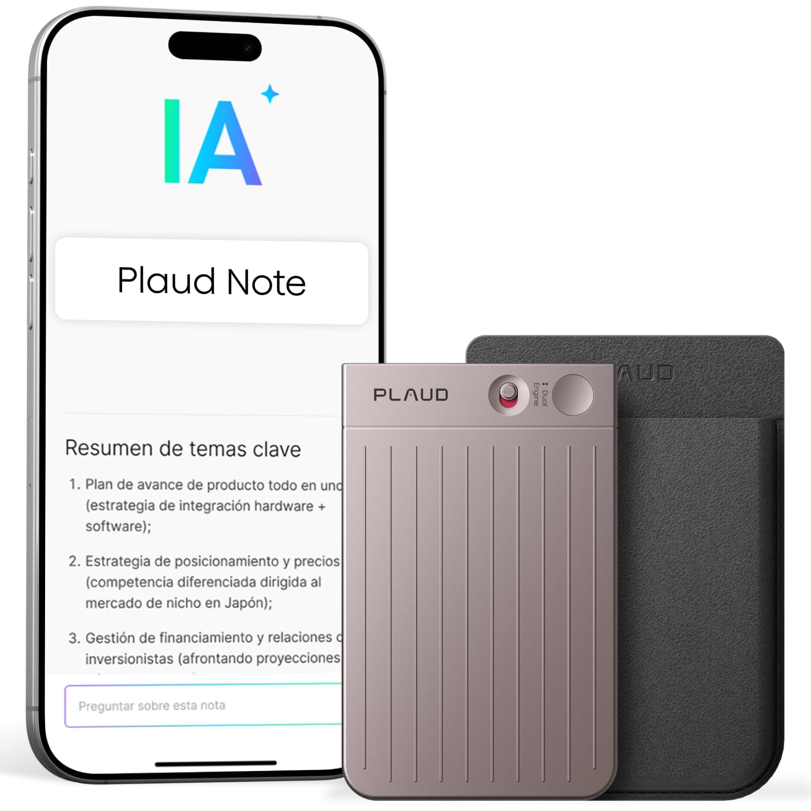 Plaud Note Grabadora de Voz IA con Funda Negra Transcribe Resume Transcripción IA, Soporta 112 Idiomas Control de Reunión con App Genial para Lección Llamada Entrevista Charlas Clases