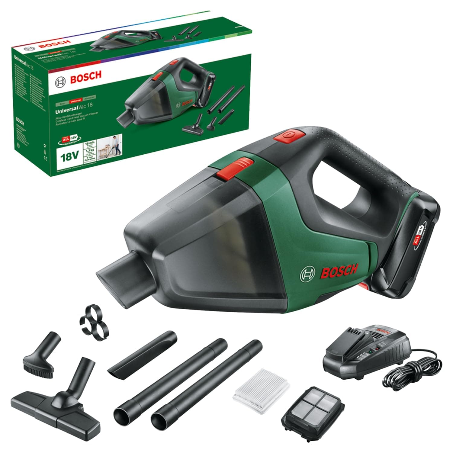 Bosch Aspirateur sans Fil UniversalVac 18 (Batterie 2,5 Ah, système 18 V, dans Une boîte en Carton)