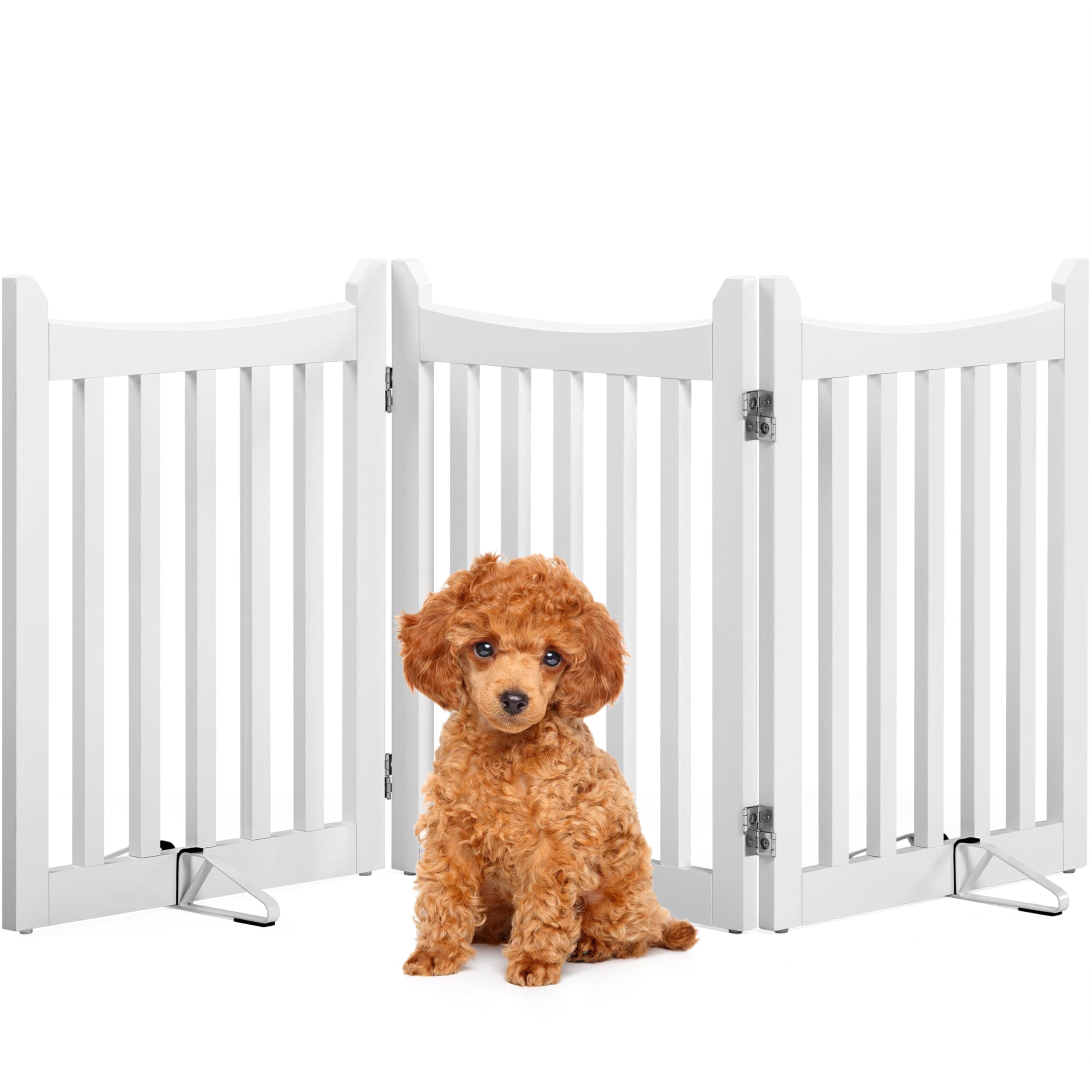 Yaheetech Absperrgitter Hund Schutzgitter, HxB: 60,5 x 151,5 cm, Treppengitter mit 2 Stützfüßen, Faltbares Hundegitter, Freistehendes Absperrgitter für Küche/Kamin/Ofen/Treppe, 3 Paneelen, Weiß