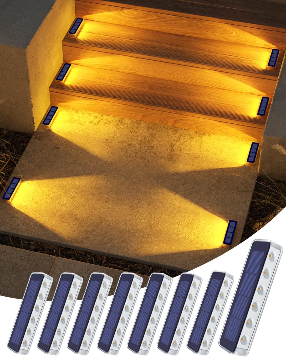 DetarZinLED Lampe Solaire Exterieur Jardin, Lot de 8 Eclairage Escalier Exterieur IP68 Étanche, Blanc Chaud LED Lampe Solaire pour Jardin, Chemin, Escalier, Allée, Patios, Sol