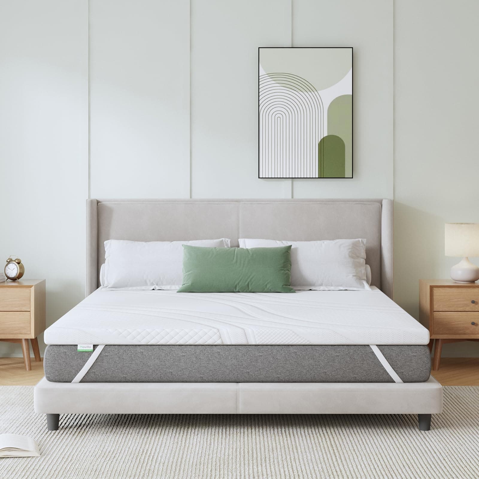 Novilla Topper Viscoelástico 150x190 5 cm, Topper Colchón de Gel, Sobrecolchón Memory Foam Mattress Topper, Topper de Bambú, Cubrecolchón Extraíble y Lavable, Blanco, N-M03019-5-150-EU