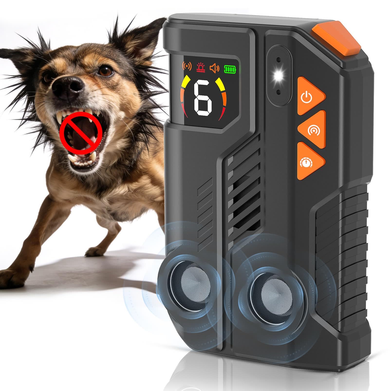 Anti Aboiement Chien Ultrason Puissant AI, 2 Émetteur Ultrason Chien, 6 Sensibilités 3 Intensités, Ultrasons Anti Aboiement Intérieur Extérieur, Solutions Anti-Aboiement Pour Chiens IPX6 Rechargeable