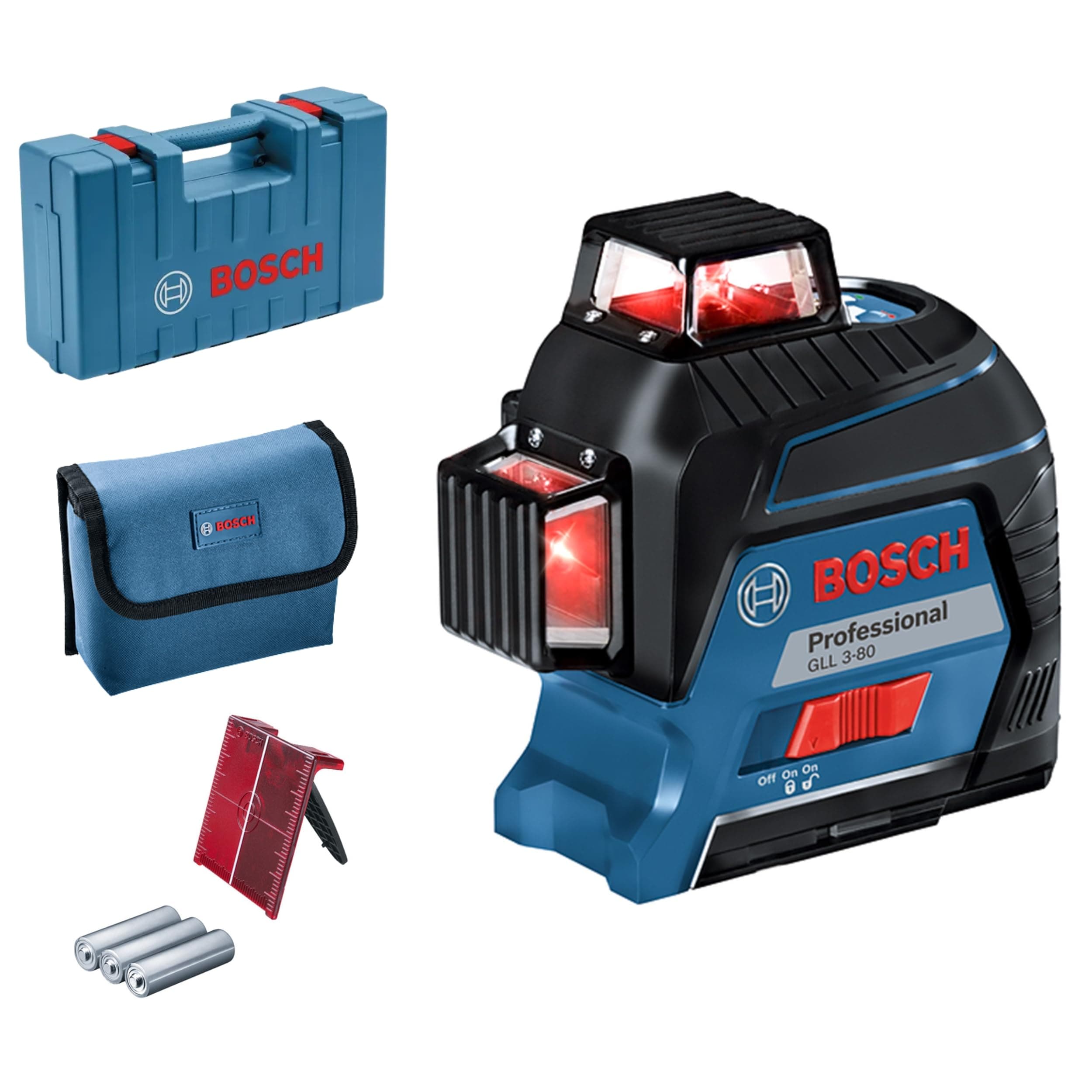 Bosch Professional Niveau Laser Lignes GLL 3-80 (laser rougeProfessional, pour l'intérieur, portée : jusqu’à 30 m, 4 piles AA, dans coffret de transport)