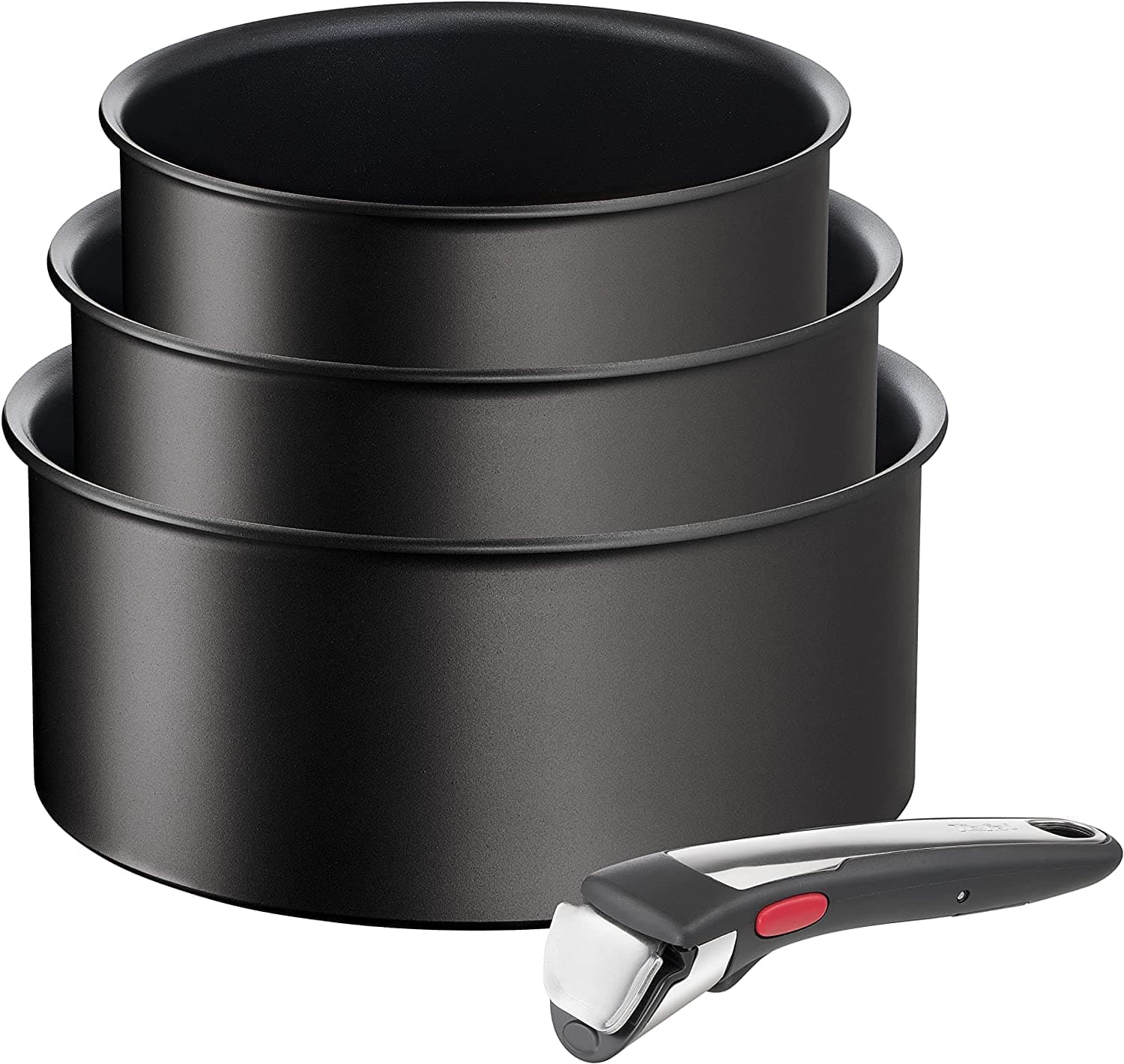 Tefal Ingenio Unlimited On - Juego de 3 Cazos 16/18/20 cm + Mango extraíble, Apto inducción, antiadherentes, revestimiento titanio, Thermo-signal, apto lavavajillas y horno