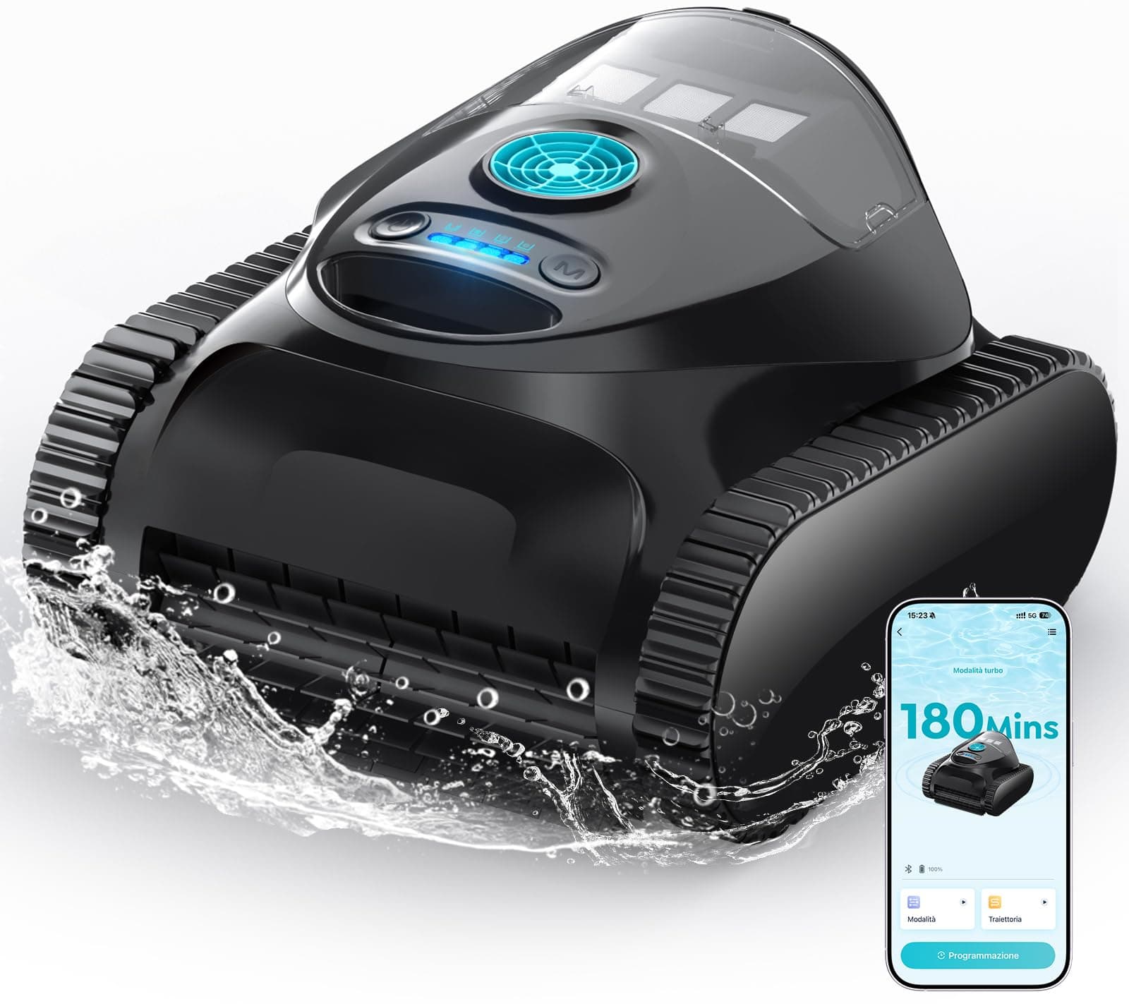 (2026 Nuovo) C1 Robot Piscina Pareti e Fondo, Linea d'acqua, 15900 LPH | Doppio Filtro, Autonomia 180 min, 7 Modalità di Pulizia, Aspirazione Potente, Controllo App, Aspiratore Piscina Fino a 150 m²