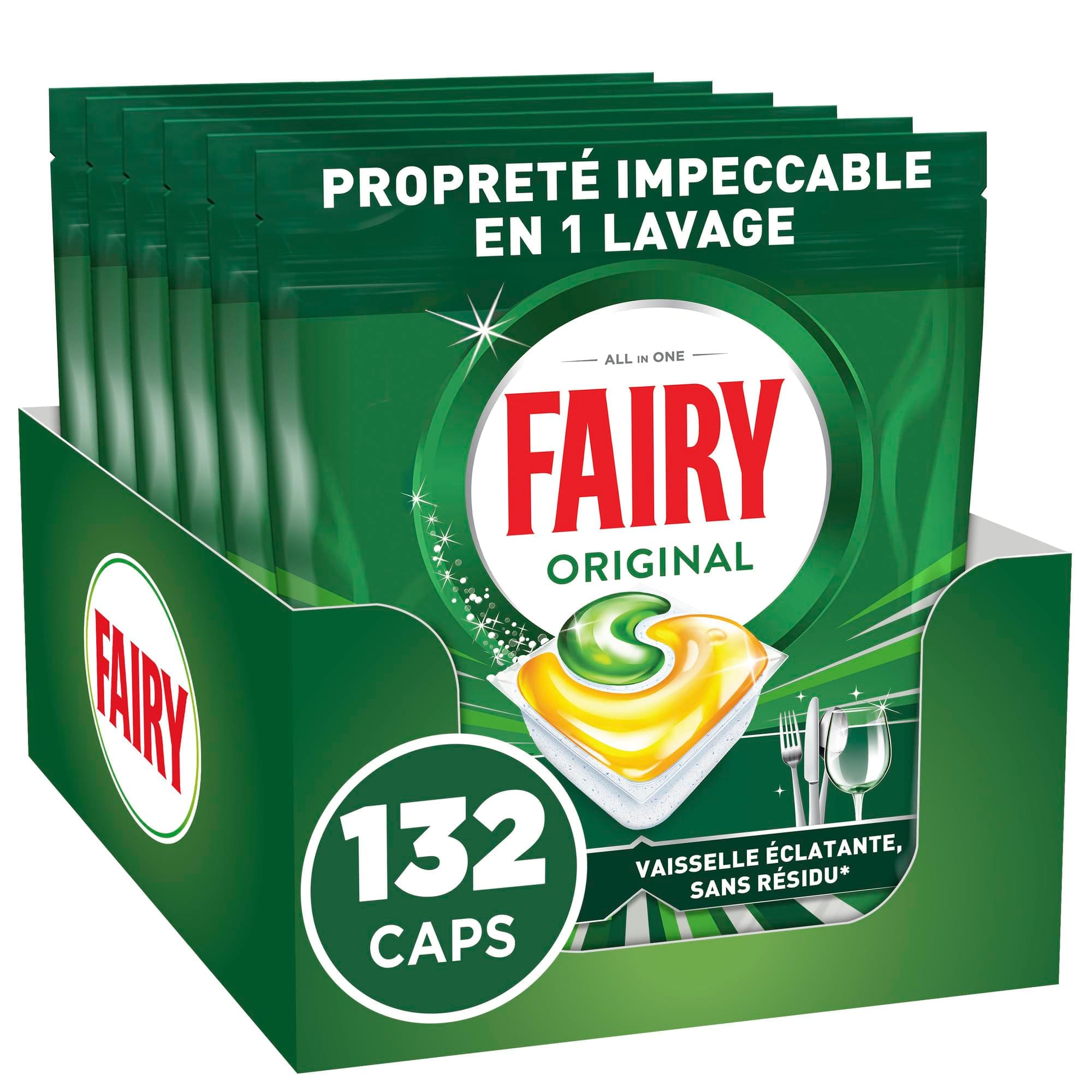 Fairy Original Tablettes Lave-Vaisselle Tout-en-1, 132 Tablettes (22x6), Parfum Citron, Efficaces Contre La Graisse Incrustée, Dissolution Ultra-Rapide, Sans Odeur ni Résidus