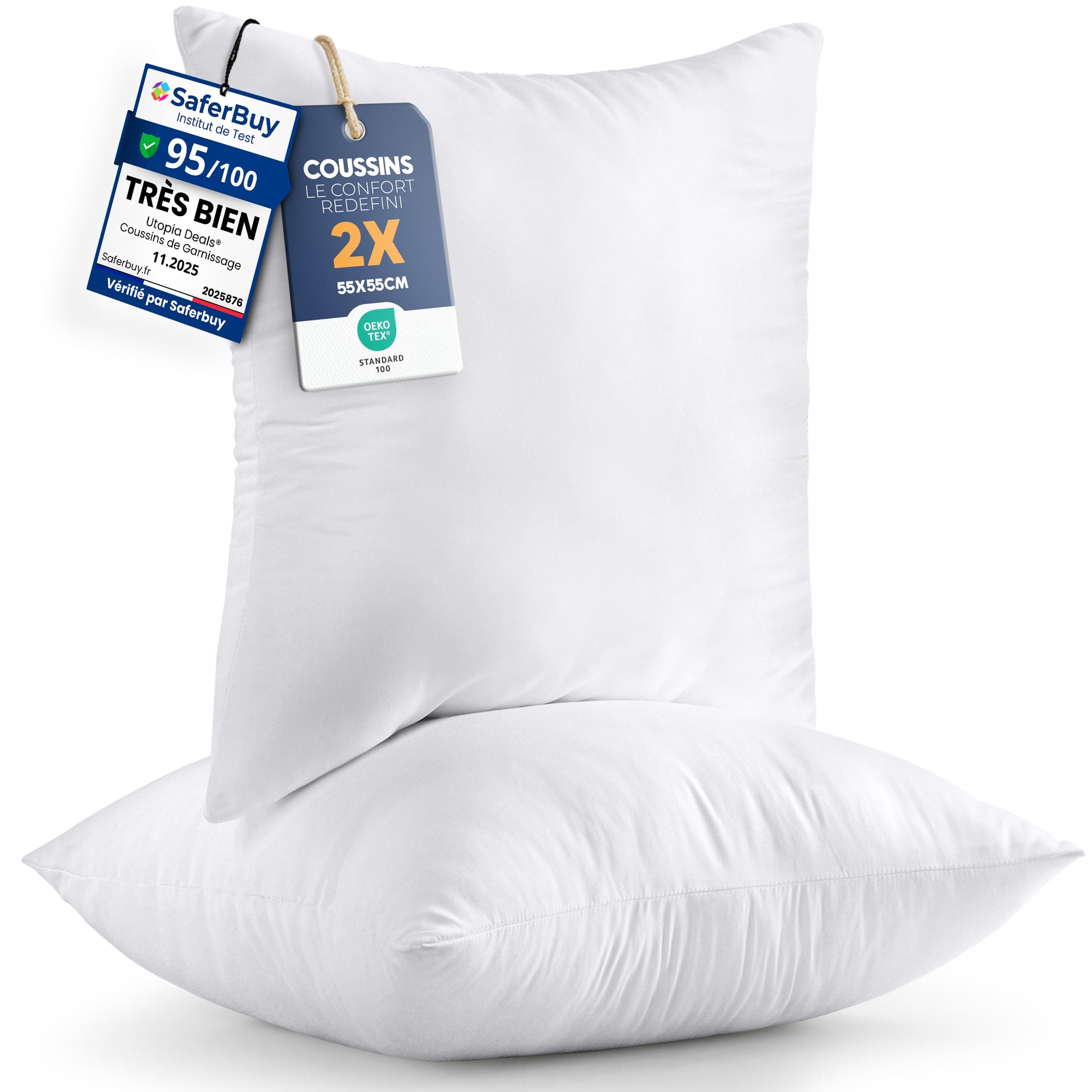 Utopia Bedding Coussins de Garnissage 55 x 55 cm (Lot de 2), Coussin à Recouvrir, Oreillers Intérieur, Rembourrage Coussins (Blanc)