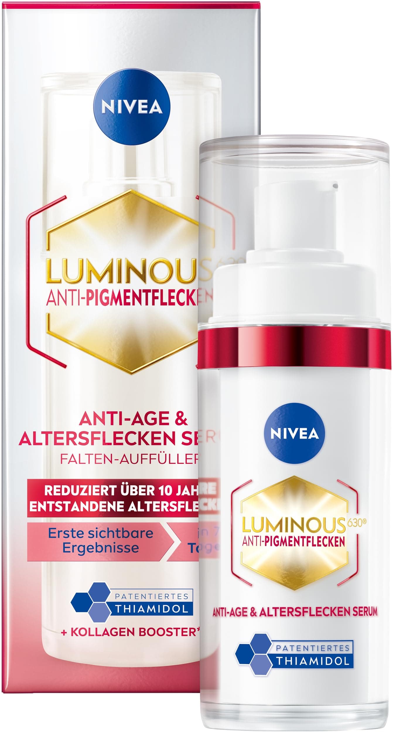 NIVEA LUMINOUS630 Anti-Age & Altersflecken Serum, Gesichtspflege mit Thiamidol, Kollagen Booster und Hyaluronsäure für reife Haut, füllt und stärkt die Haut (30 ml)