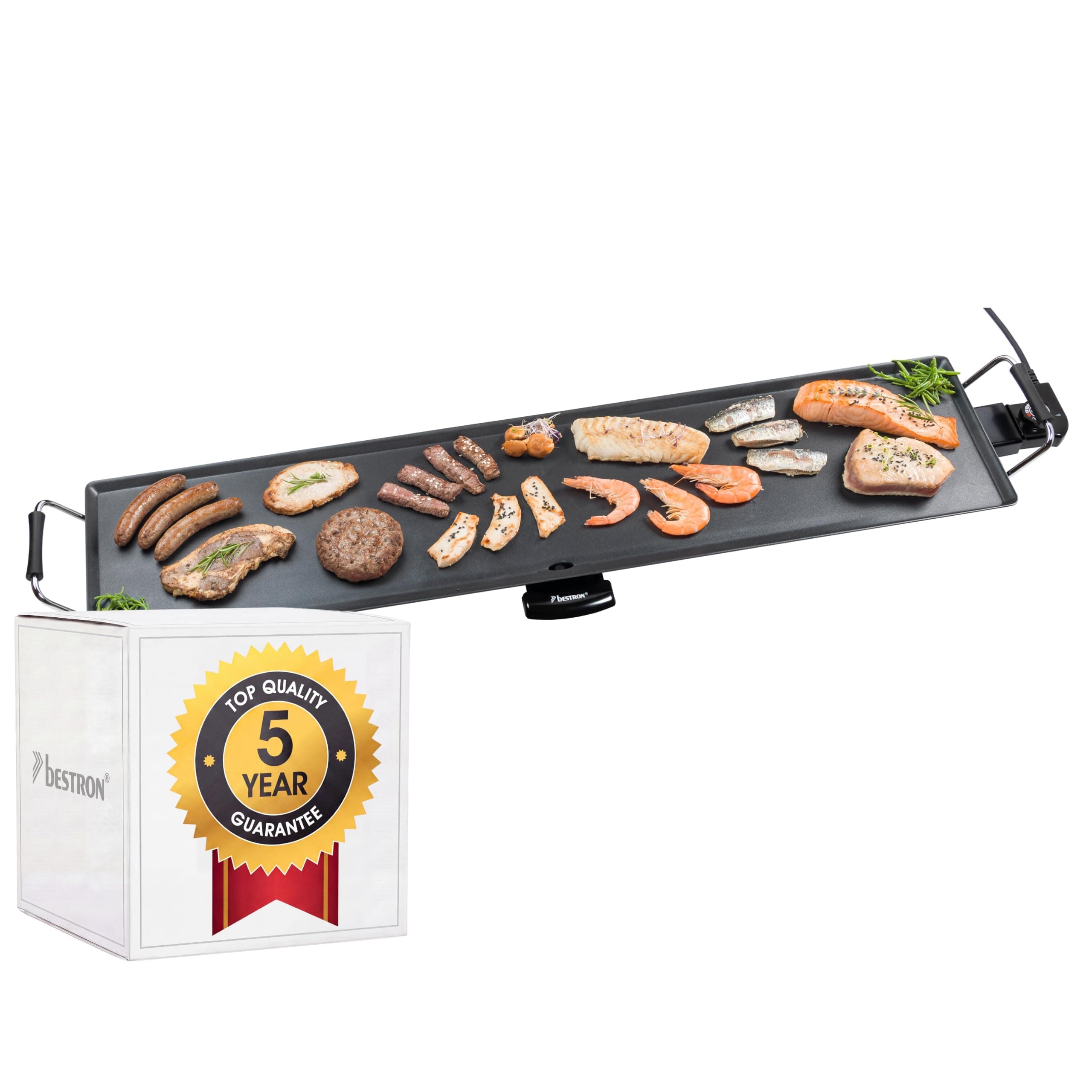 Bestron Piastra elettrica per grigliare, XXXL Plancha piastra con rivestimento antiaderente, divertimento alla griglia per un massimo di 10 persone, superficie di cottura extra-lunga, colore: nero