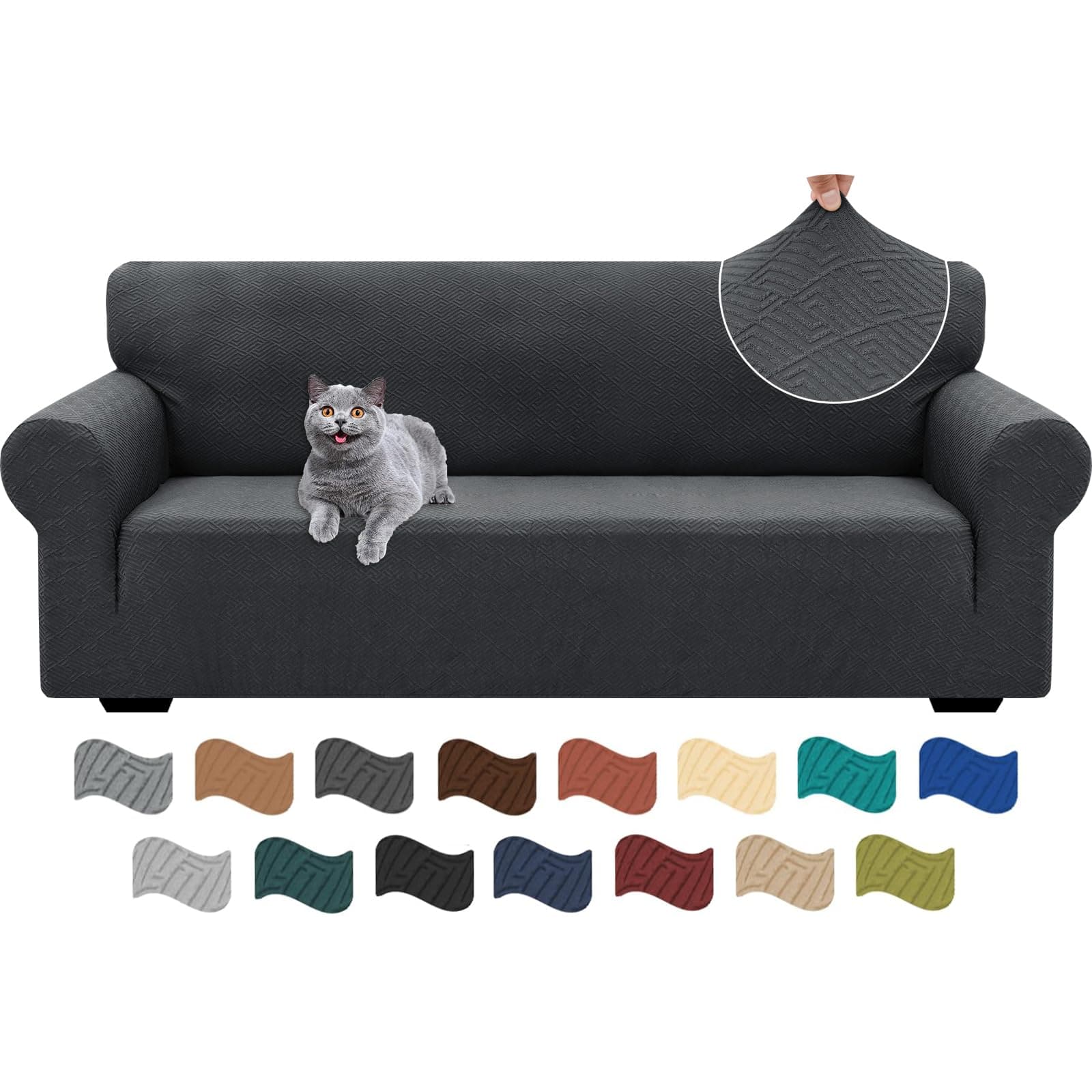 Ystyle Funda Sofa 3 Plazas Ajustable, Fundas para Sofa Elasticas, Funda De Sofa Anti Gatos Perros, Sofa Cover con Reposabrazos, Jacquard Fundas Cubre Sofa Ntideslizante Lavable, Gris