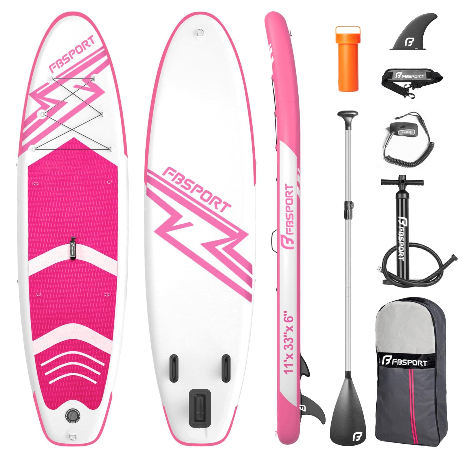 FBSPORT Tavola da SUP Gonfiabile SUP, Stand Up Paddling Board, Stand Up Paddle Board Gonfiabile per Stand Up Paddling 15CM Spessore, Surf con Alluminio Regolabile SUP Paddle + Pompa
