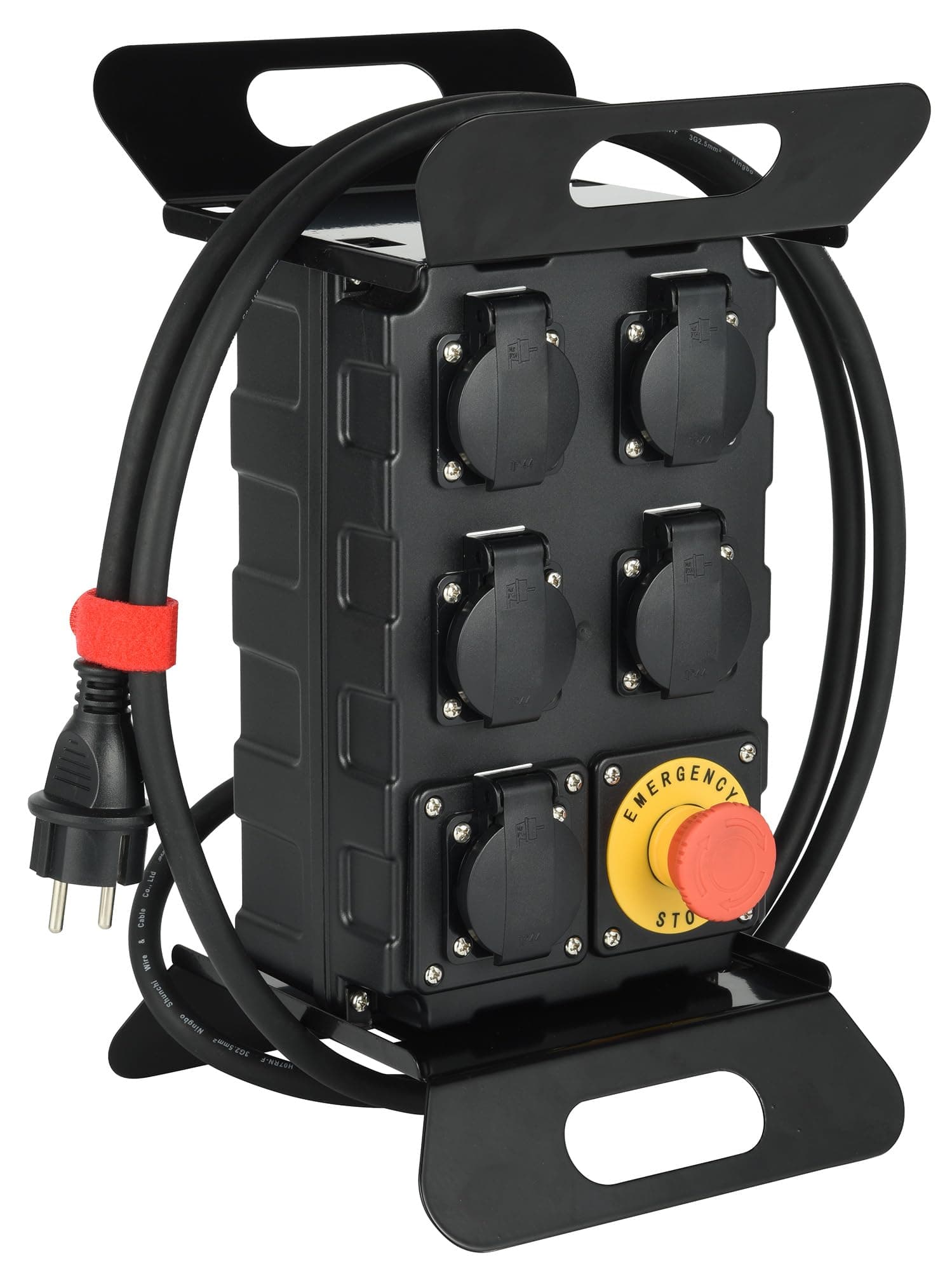 Electraline 60427 Coffret de Chantier 16A, 5 Prises Françaises IP44 16A, avec Disjoncteur Différentiel 30mA et Bouton Poussoir d'arrêt, Cable H07RN-F 3G2.5mm Longueur 2M