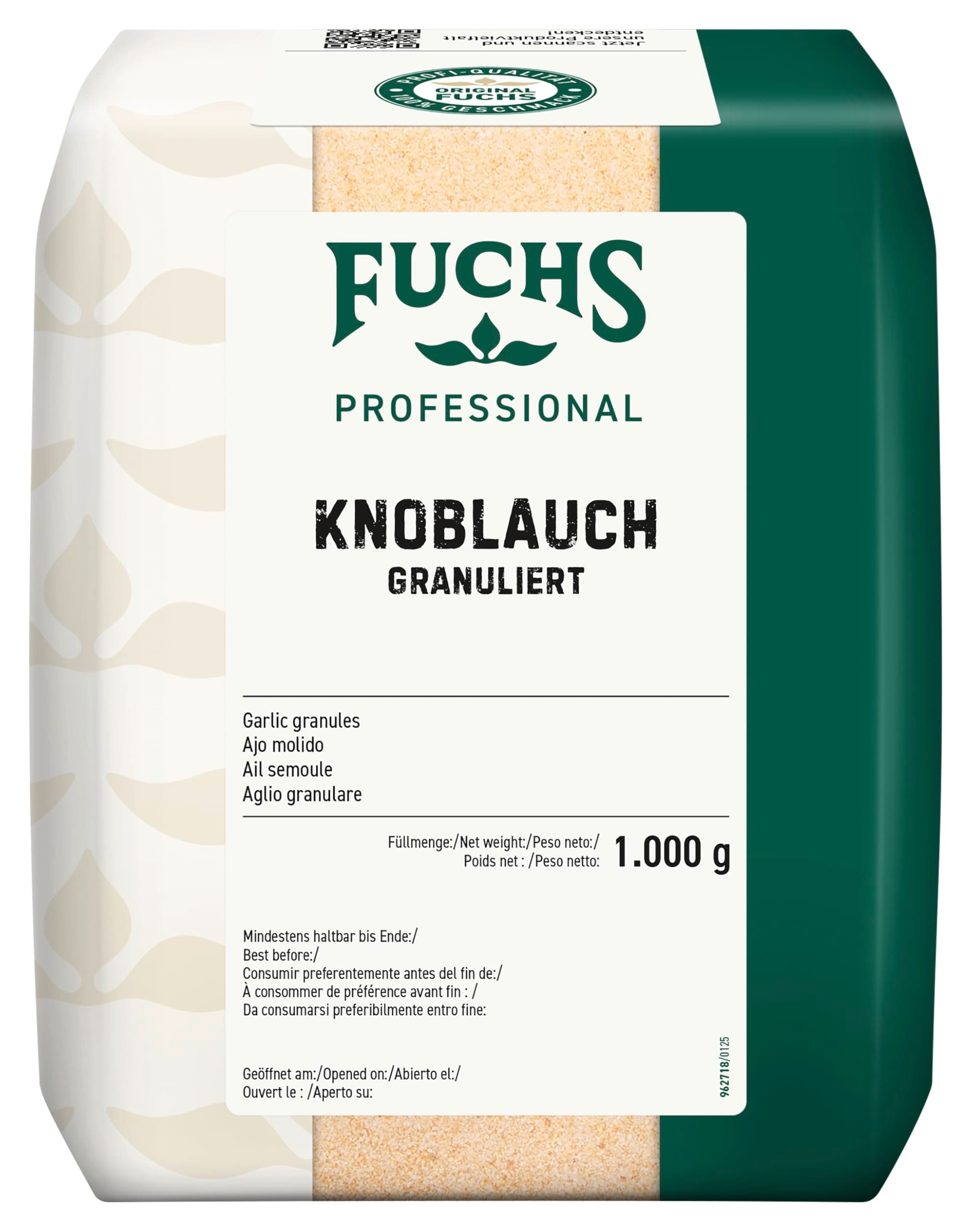 Fuchs Professional - Knoblauch granuliert | Knoblauchpulver zum Würzen von Fleisch-, Gemüse- und Fischgerichten | Profi-Qualität für Großverbraucher und Gastronomie | 1 kg im recyclebaren Beutel