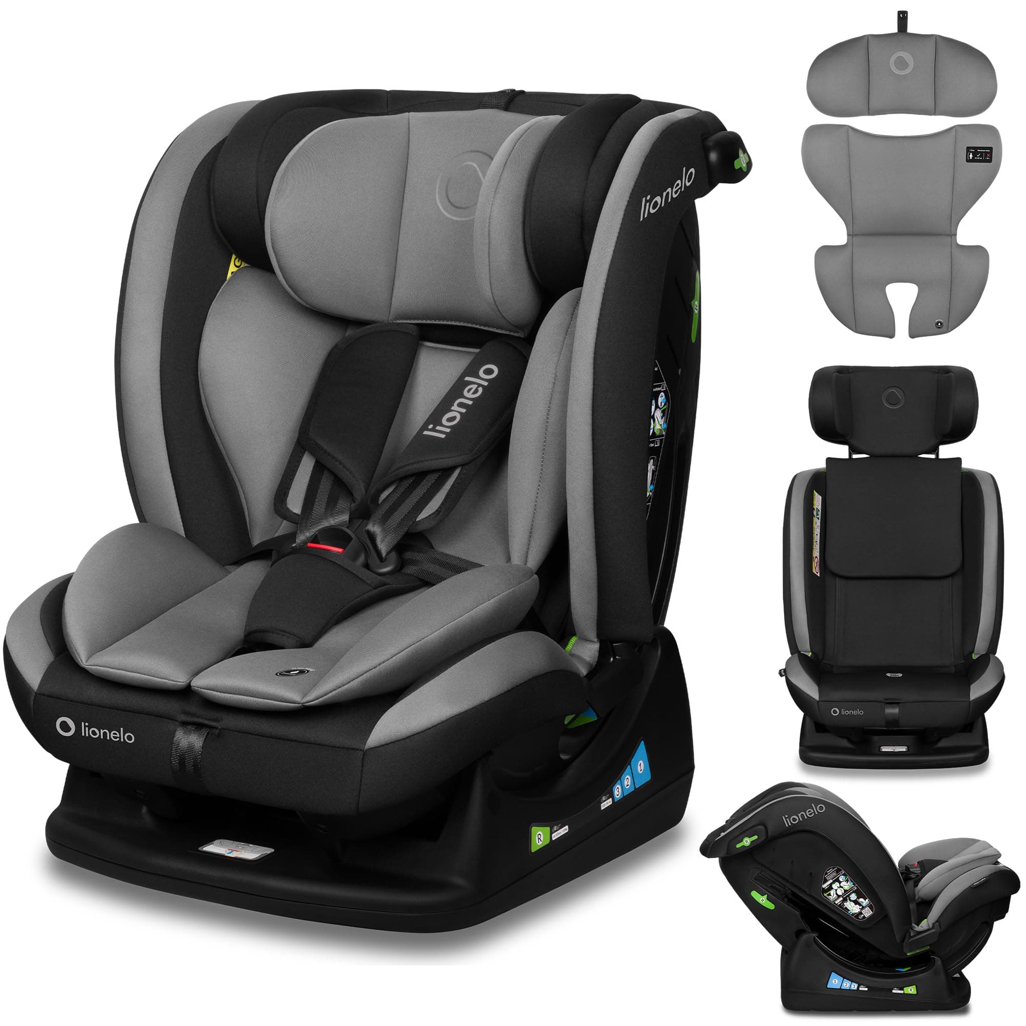 LIONELO AART I-SIZE Silla Coche Bebé 40-150 cm, Montaje con Cinturones de Seguridad, Reposacabezas e Inclinación Ajustables, Almohadilla lumbar y Reductor, Norma R129 i-Size