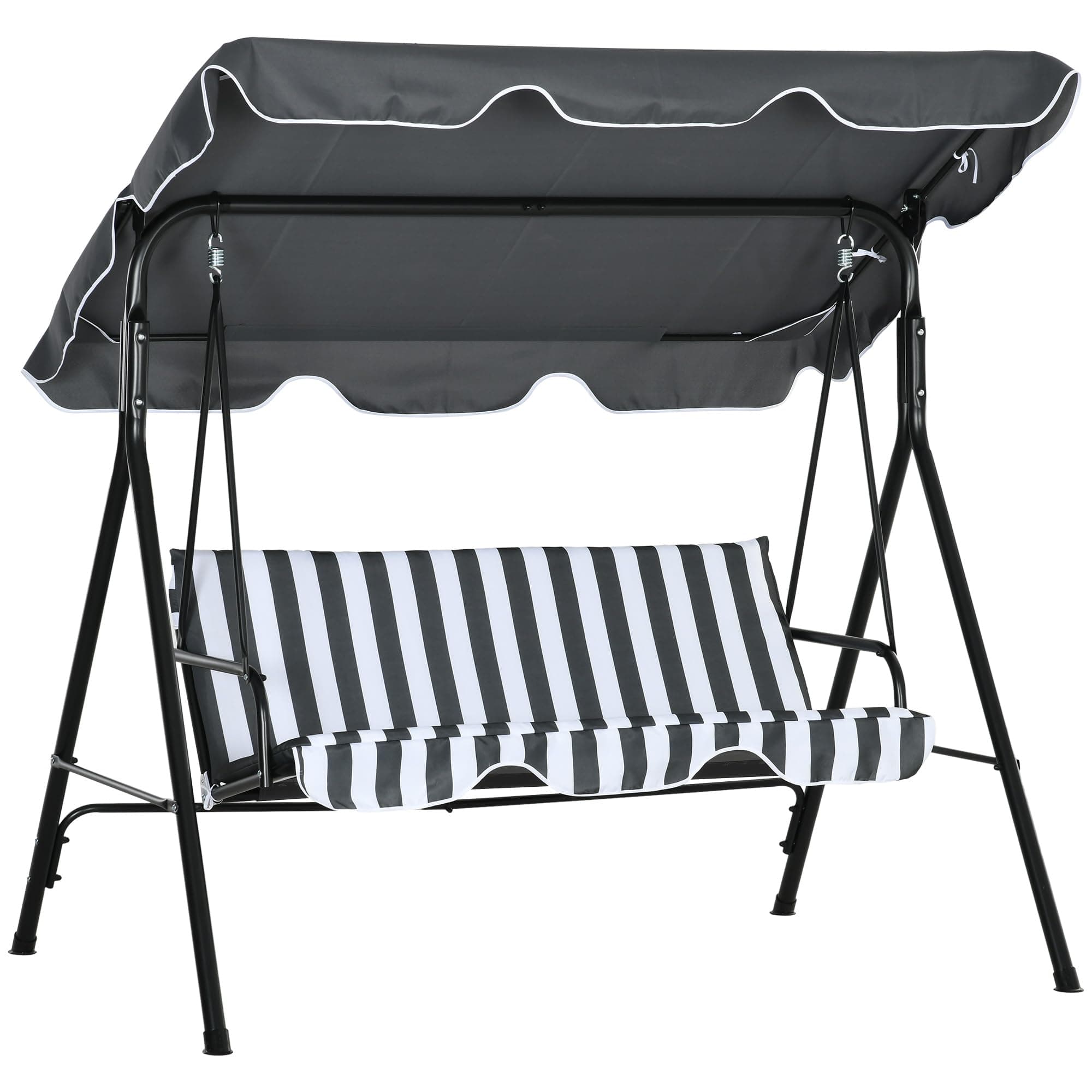 Outsunny Balancelle de Jardin 3 Places Toit Inclinaison réglable Coussins Assise et Dossier 1,72L x 1,1l x 1,53H m Acier Noir Polyester Gris