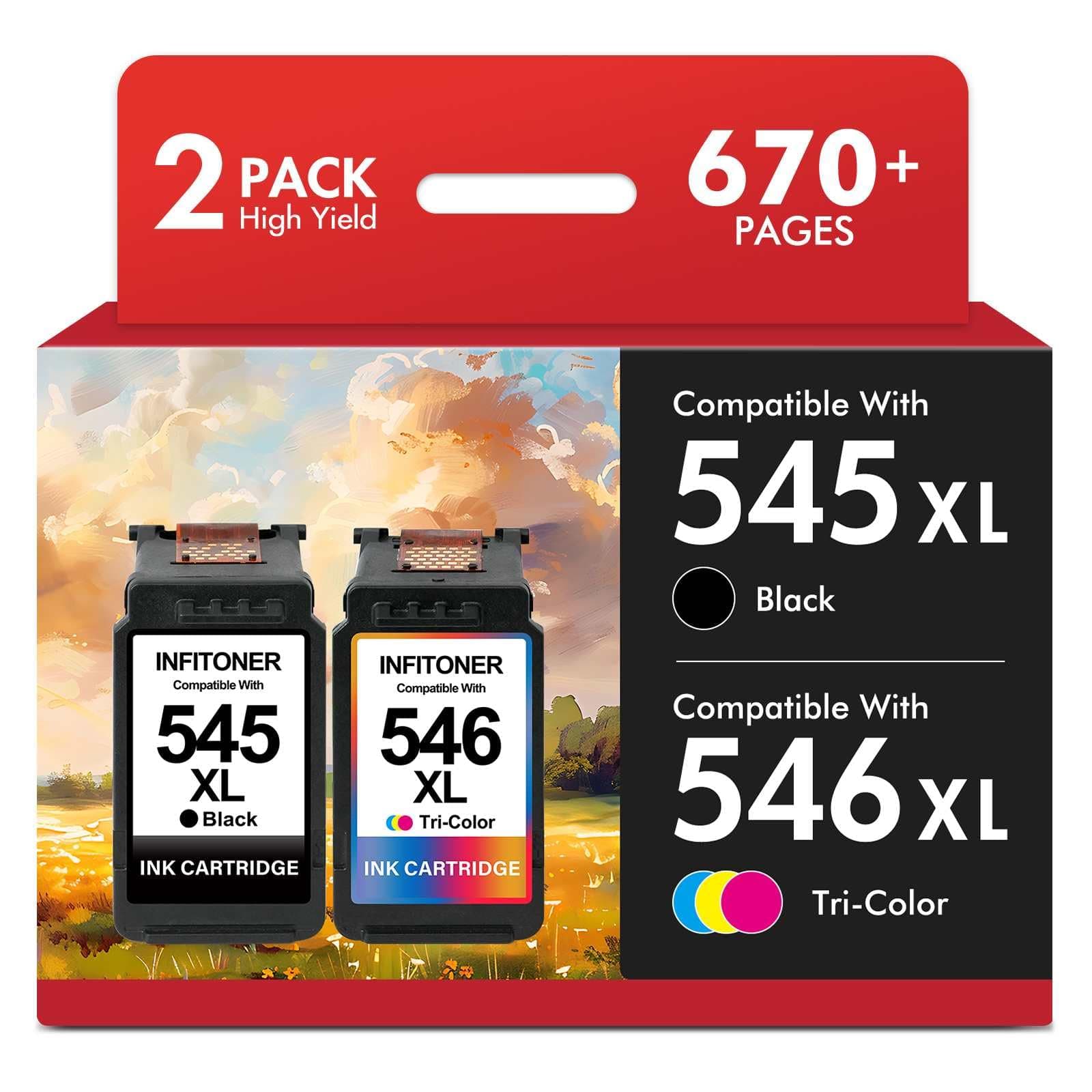 545 et 546 Cartouche Encre Compatible pour Canon 545-546 Cartouches d'encre PG-545 CL-546 XL pour Canon Pixma TS3550 TS3450 TS3350 TS3150 TS3451 TS3150 Imprimantes PG-545XL CL-546XL (Noir Couleur)