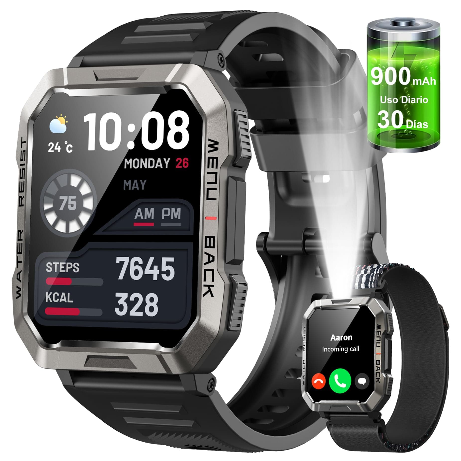 Baolubao Smartwatch Uomo, 2.01" Orologio Smartwatch con Torcia e Bussola, Orologio intelligente con Chiamate Bluetooth, 100+ Modalità Sport, 2 Cinturini, IP68 Impermeabile Smart Watch per Android iOS