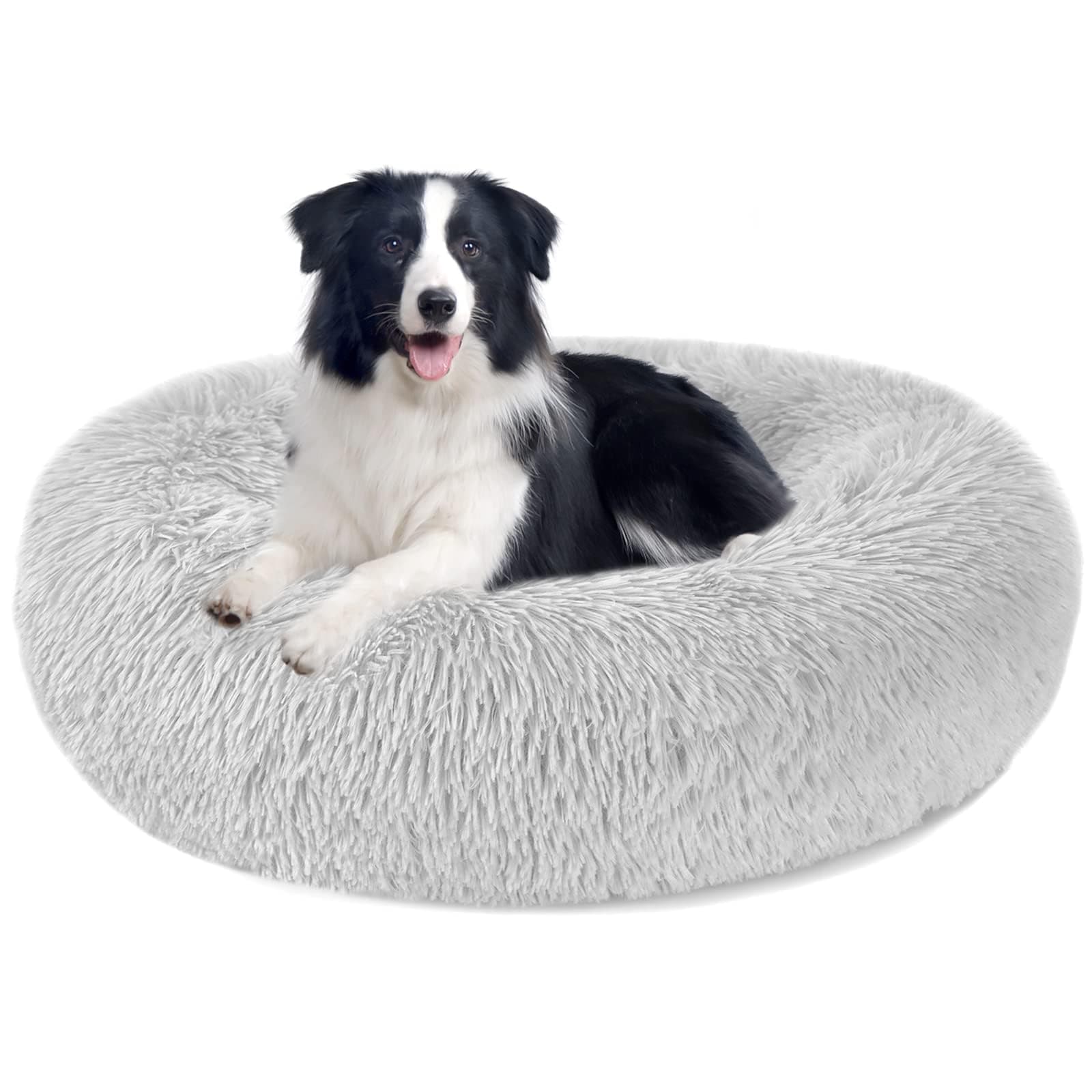 Nepfaivy Cuccia Gatto Cane Antistress Morbida - Cuscino Pelosa per Cani Gatti Interno Nuvola Soffice Peluche Rotondo da Ciambella, Letto Pelosa per Cane Grande (XXL-80cm/31.5in, Grigio Chiaro)