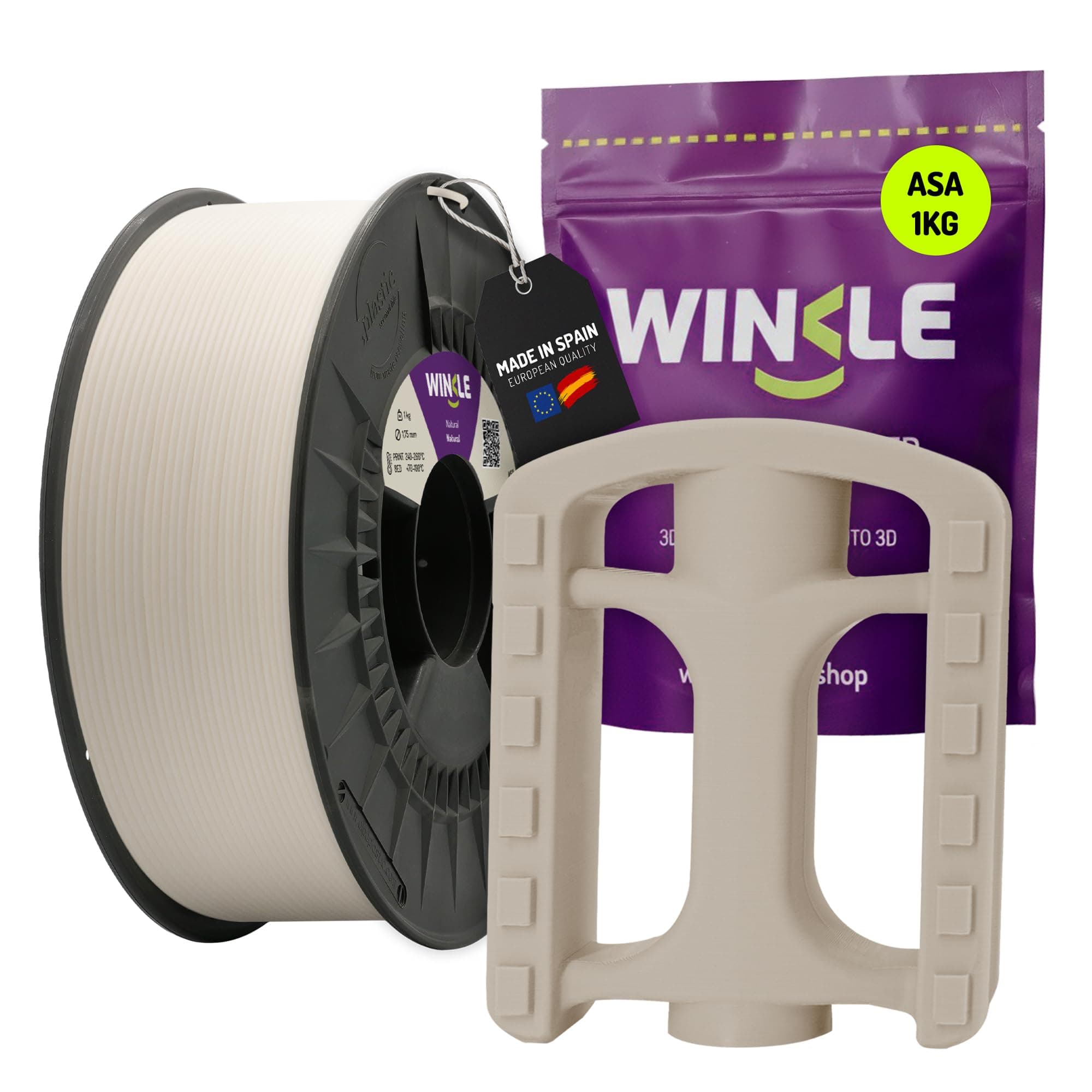 WINKLE Filamento ASA Natural | Filamento Impresora 3D | Filamento ASA 1,75mm 1kg | ASA Natural | Compatible con Mayoría Impresoras 3D | Precisión Dimensional | Resistente | Bobina 1kg