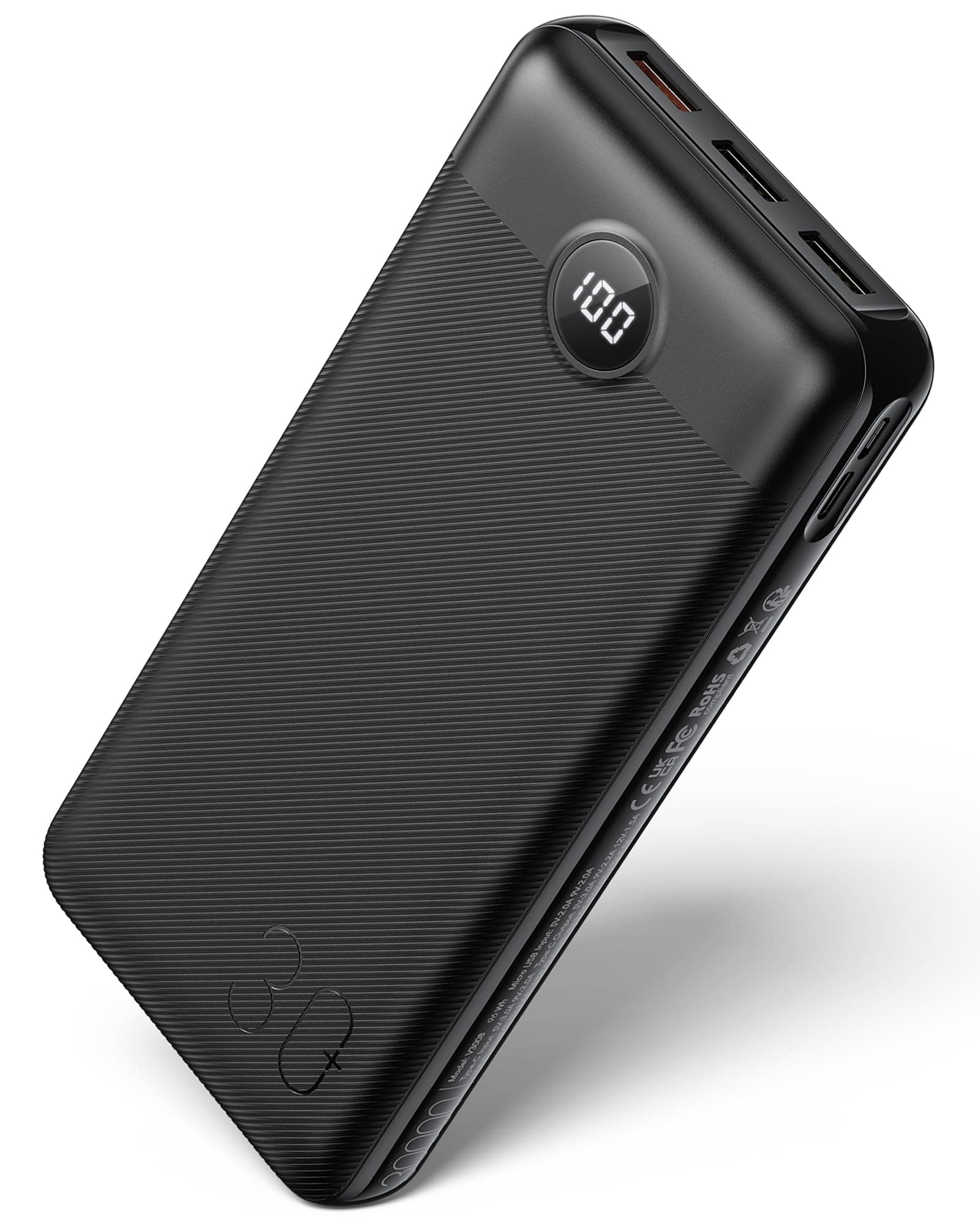 VEGER Power Bank 30000mAh, PD 20W QC 3.0 Ricarica Rapida Caricabatterie Portatile, 4 Uscite e 2 Ingressi con LED Display Digitale Batteria Esterna Compatibile con iPhone/Samsung/Huawei/iPad (Nero)