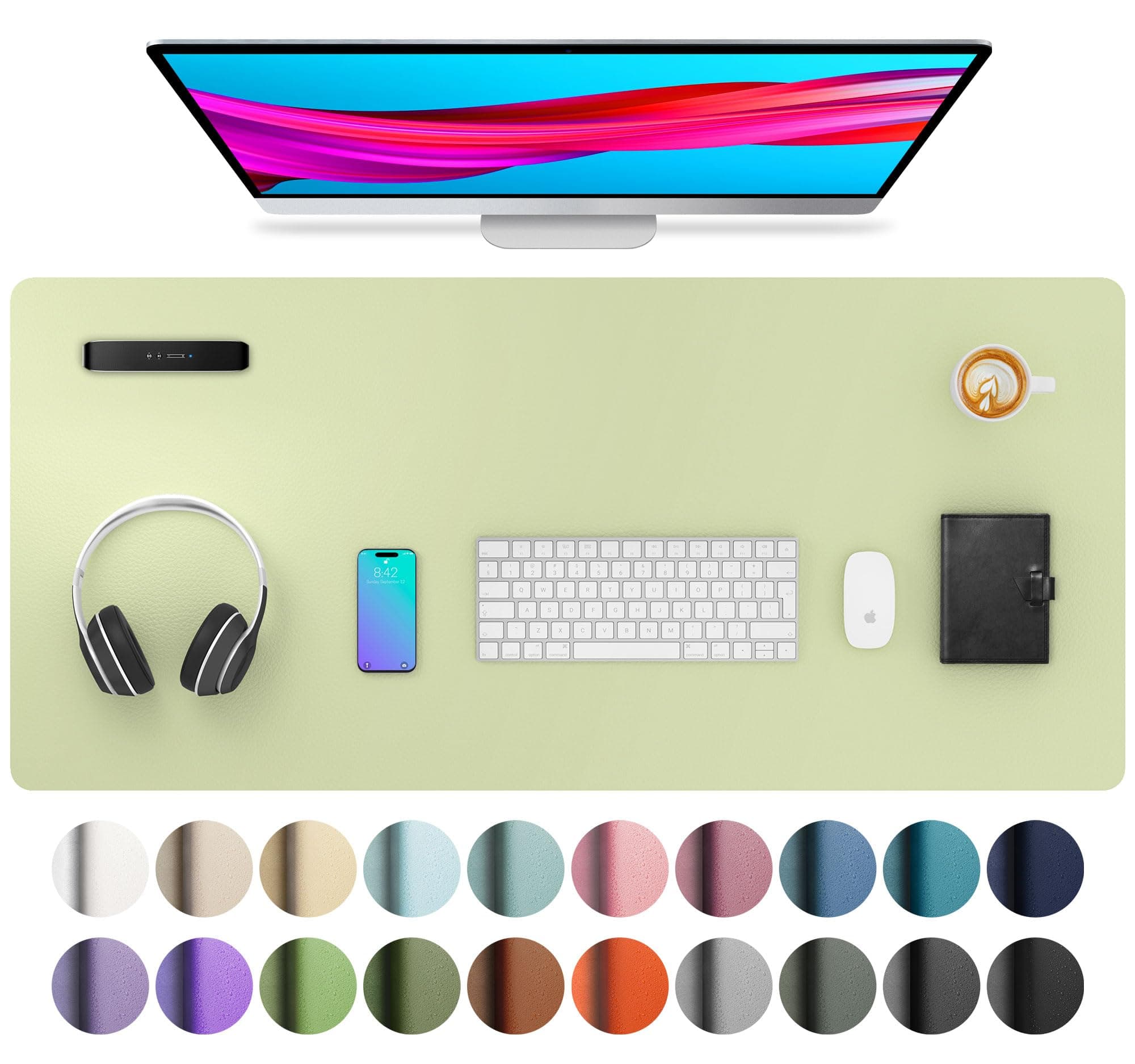 Aothia Tappetino da scrivania in pelle PU, tappetino antiscivolo per scrivania, tappetino impermeabile in pelle PU per laptop, tappetino per scrivania per ufficio/casa (91x43cm,Verde erba).