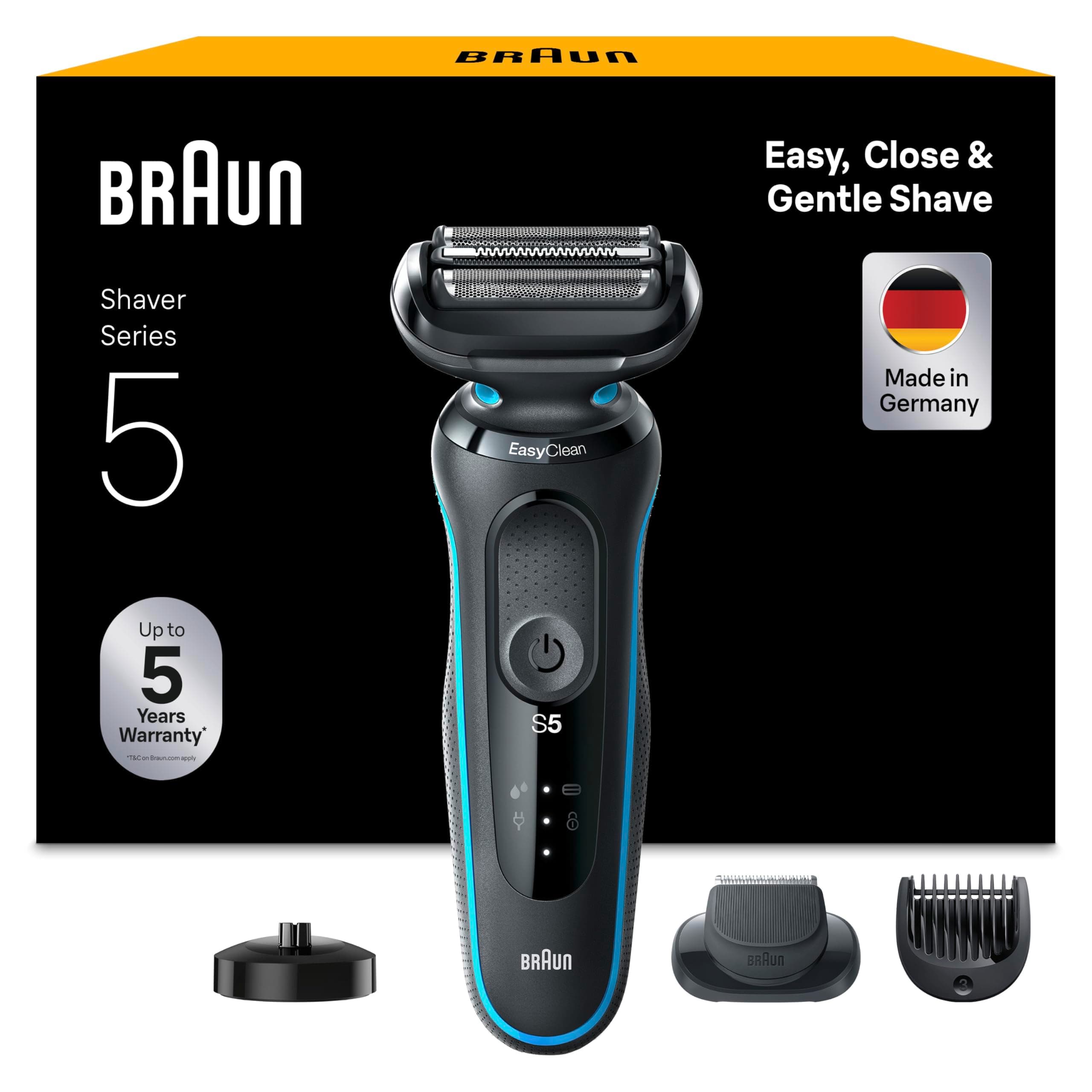 Braun Series 5 Rasierer Herren Elektrisch, Elektrorasierer mit EasyClick Barttrimmer Aufsatz, Ladestation, EasyClean Rasierapparat, Trockenrasierer, Wasserdicht, Made in Germany, 51-M4500cs, Mintgrün