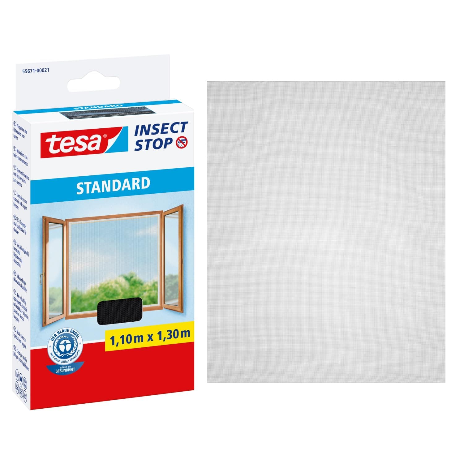 tesa Insect Stop Klett Fliegengitter für Fenster - Insektenschutz mit Klettband, zuschneidbar - Mückenschutz ohne Bohren - 1 x Fliegen Netz - 110 cm x 130 cm - Anthrazit
