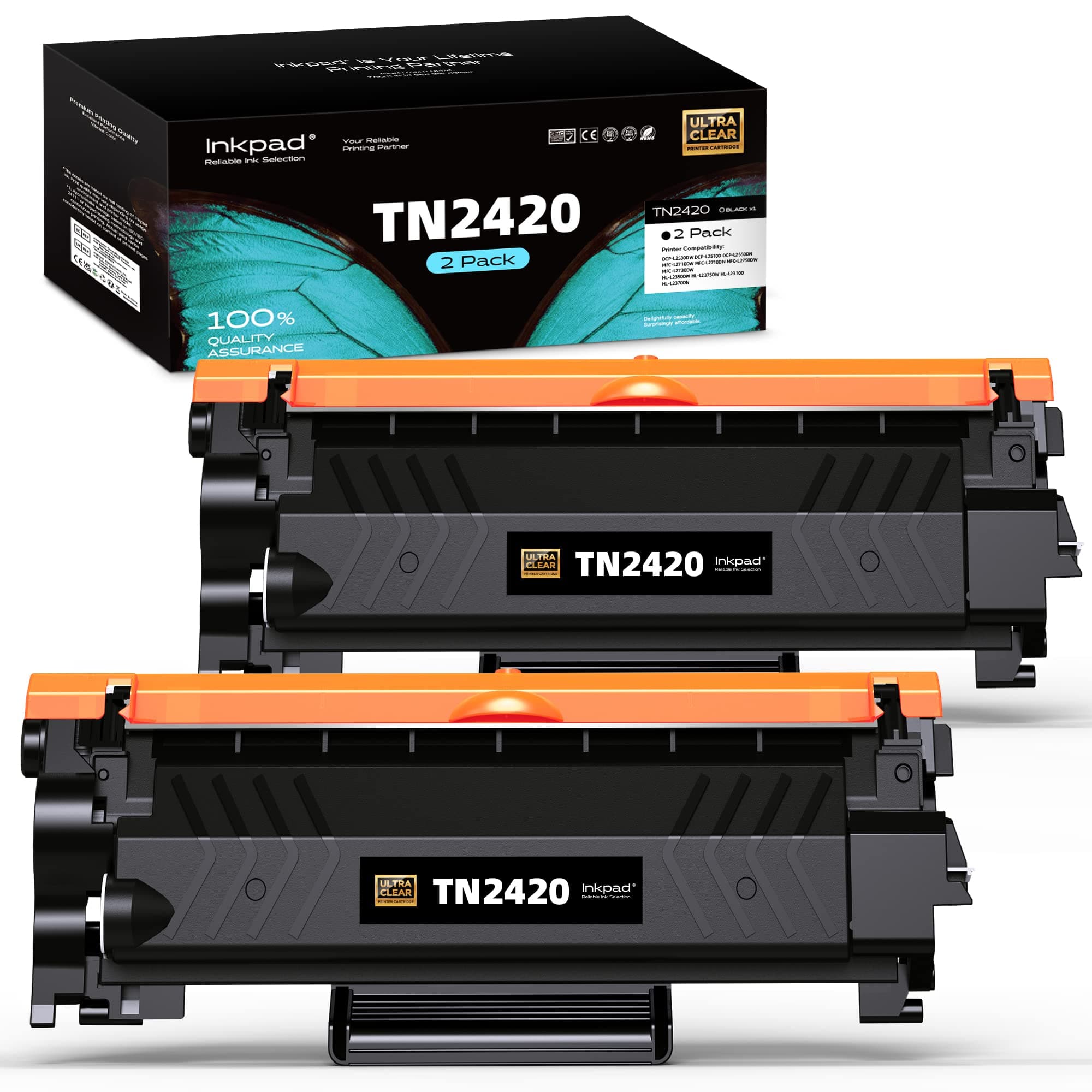 iNKPAD TN2420 Cartuchos de tóner Compatibles con Brother MFC-L2710DW L2750DW L2710DN L2730DW HL-L2310D L2350DW DCP-L2510D L2530DW L2550DN (2 Negro)