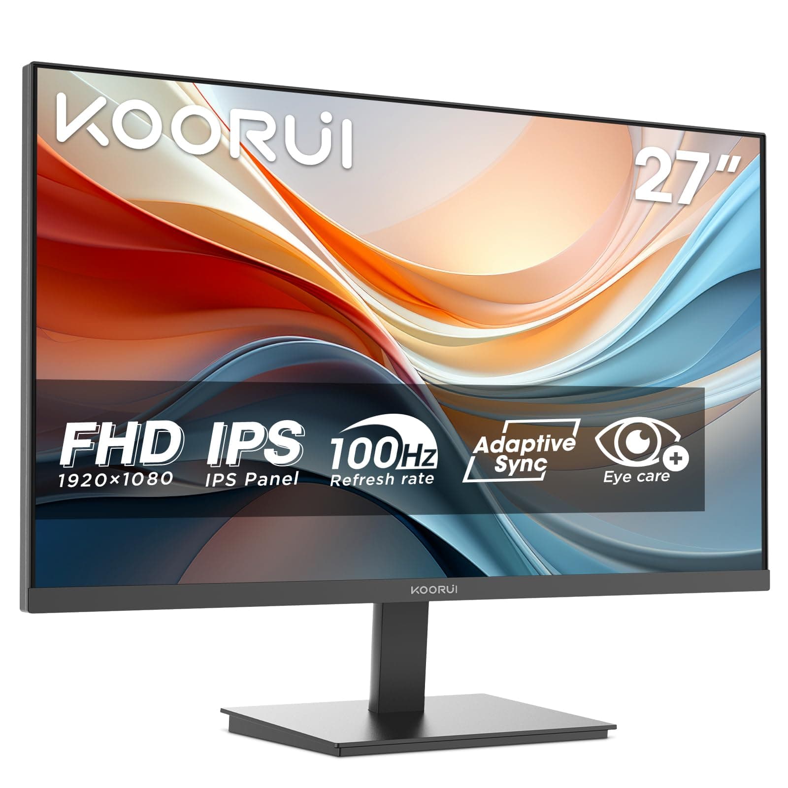 KOORUI E2711F 27" Full HD Monitor, Pantalla PC Ultra Fina y Ligera (100Hz, IPS, 5ms, 1080P, 99% SRGB, Eye Care, Adaptive Sync, Inclinación, HDMI 1.4, VGA, VESA 100x100mm)