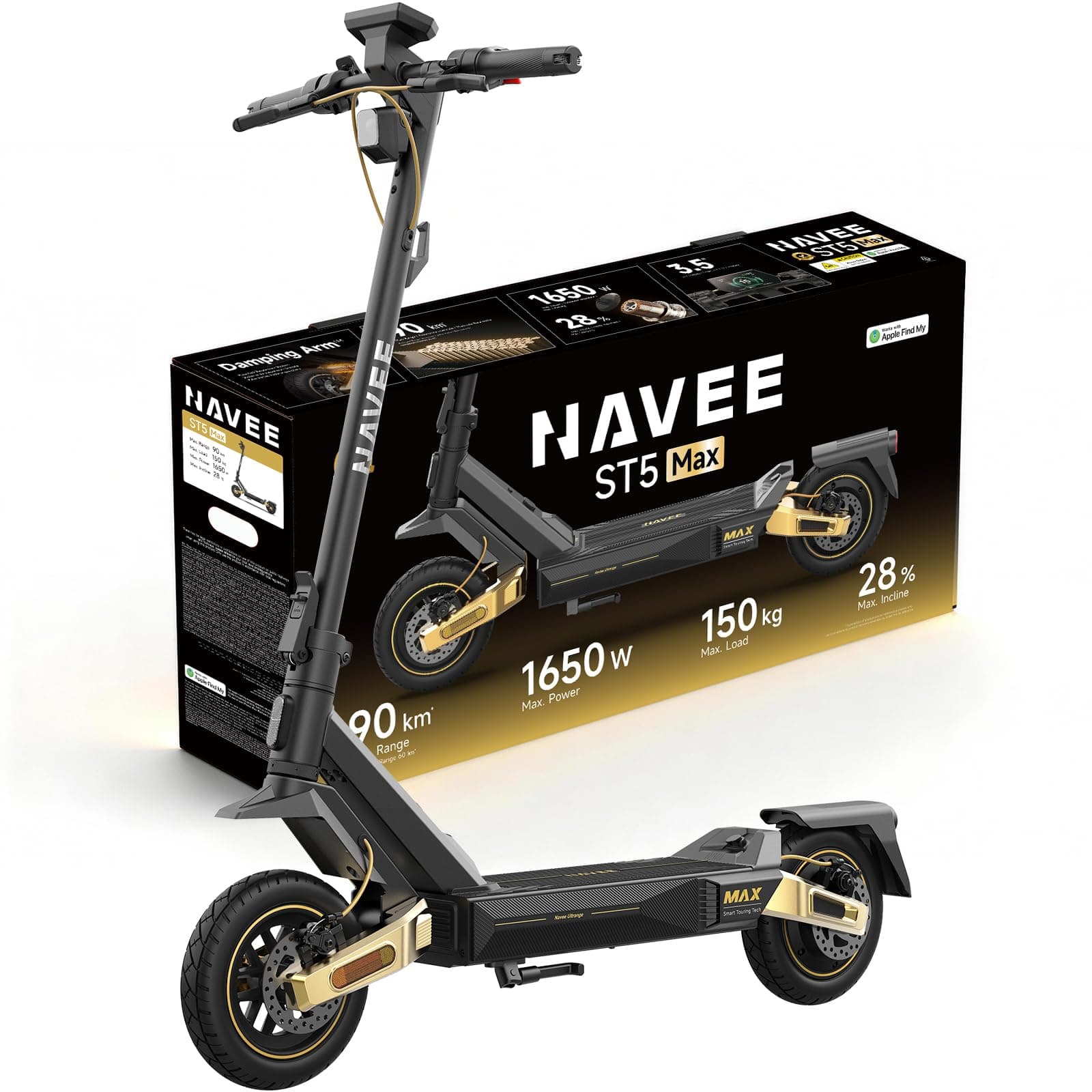 NAVEE S Serie Patinete Eléctrico Adultos Homologado DGT, Autonomía 60-90km, Absorción Cuádruple Choques, Sistema Antideslizante TCS, Bloqueo App, 10” Neumáticos Tubeless Autorreparables