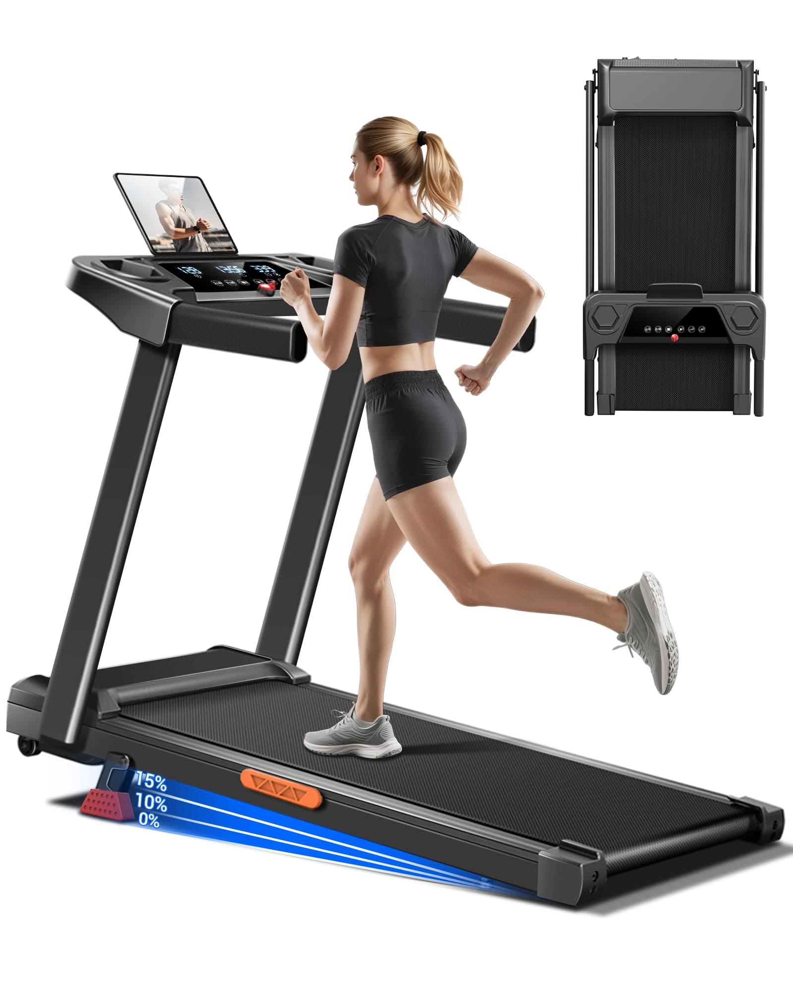 UMAY Tapis de Course Pliable 12km/h, Tapis de Marche Electrique 3,0,Tapis Roulant avec 12 programmes d'entraînement et inclin