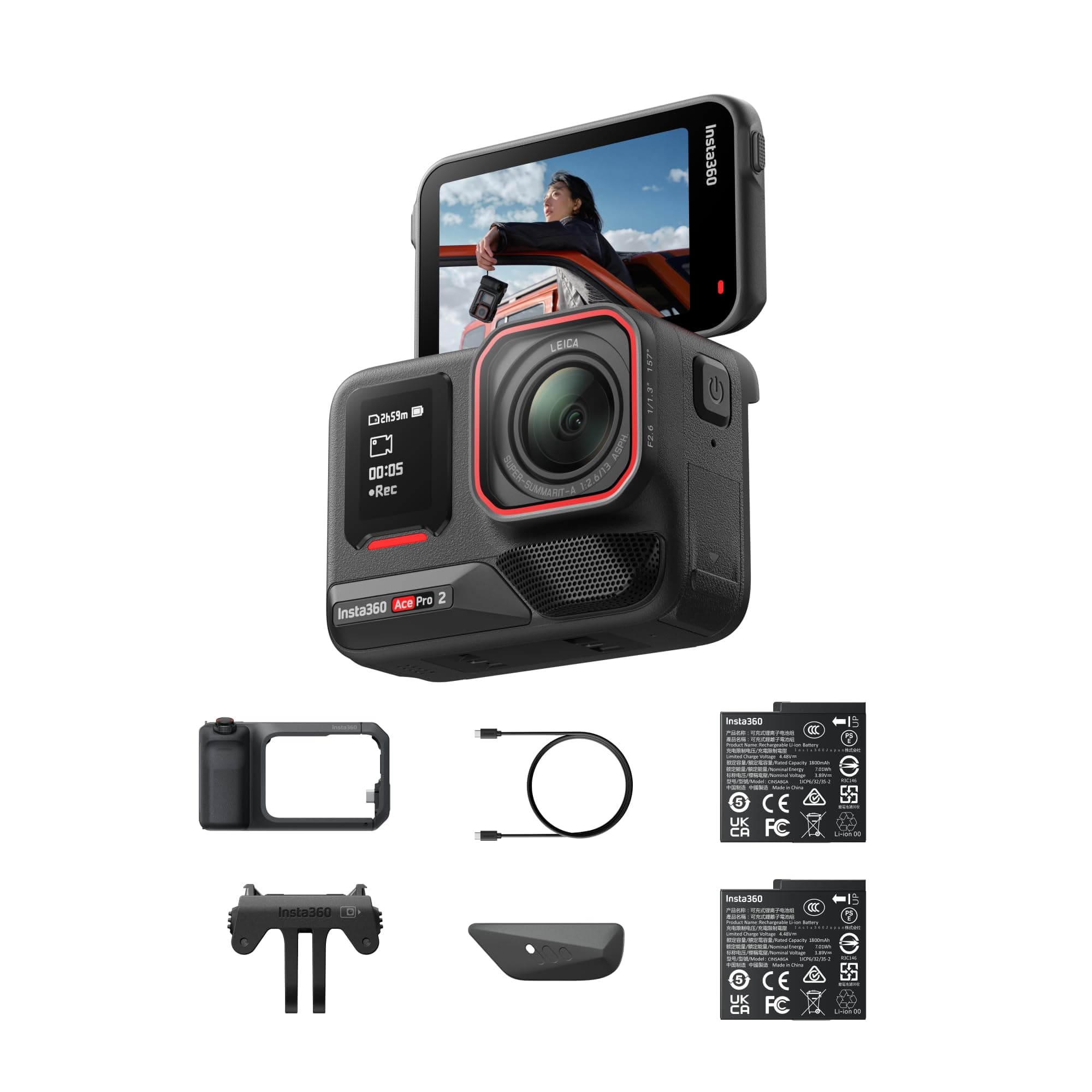 Insta360 Ace Pro 2 Paquete Xplorer Pro para: Cám. de acción 8K Impermeable, desarrollada con Leica, Sensor de 1/1,3", Doble Chip IA, Rendimiento líder, paq. de empuñadura Xplorer Pro para fotografía