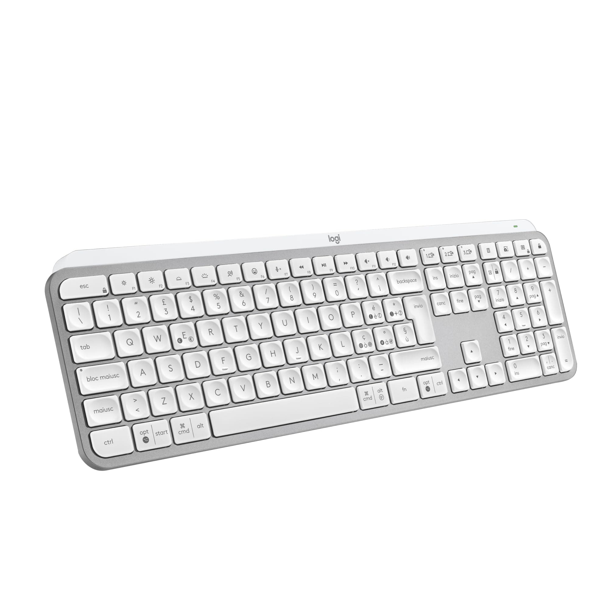 Logitech MX Keys S, Tastiera Wireless, Profilo Basso, Tasti Programmabili, Retroilluminazione, Bluetooth, USB C Ricaricabile, per PC Windows/Linux/Chrome/Mac - Grigio chiaro, Layout Italiano QWERTY