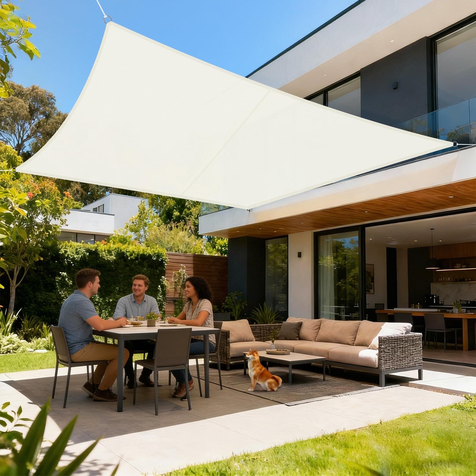 LOVE STORY Toldo Vela de Sombra Impermeable Rectangular 4x5m Protección Rayos UV, PES Toldos para Patio,Exterior Terrazas, Jardín, Balcon (Crema)