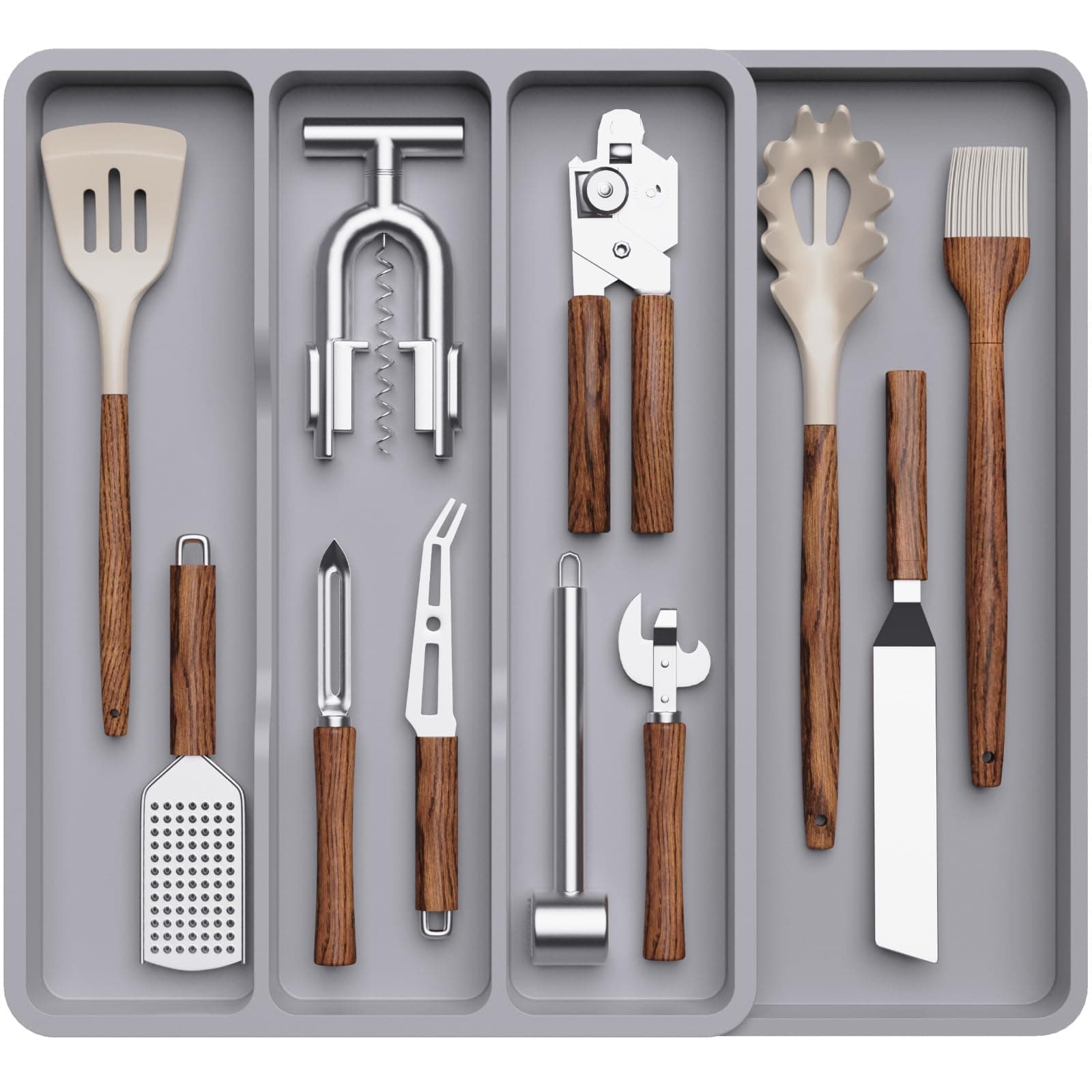 Lifewit Besteckkasten für Schubladen, Küchenutensilienhalter erweiterbar auf 43,9 cm, Schmale Schubladen Organizer Küche Tiefe 40 cm, Kunststoff Utensilienständer für Spatel/Messer/Löffel, Grau