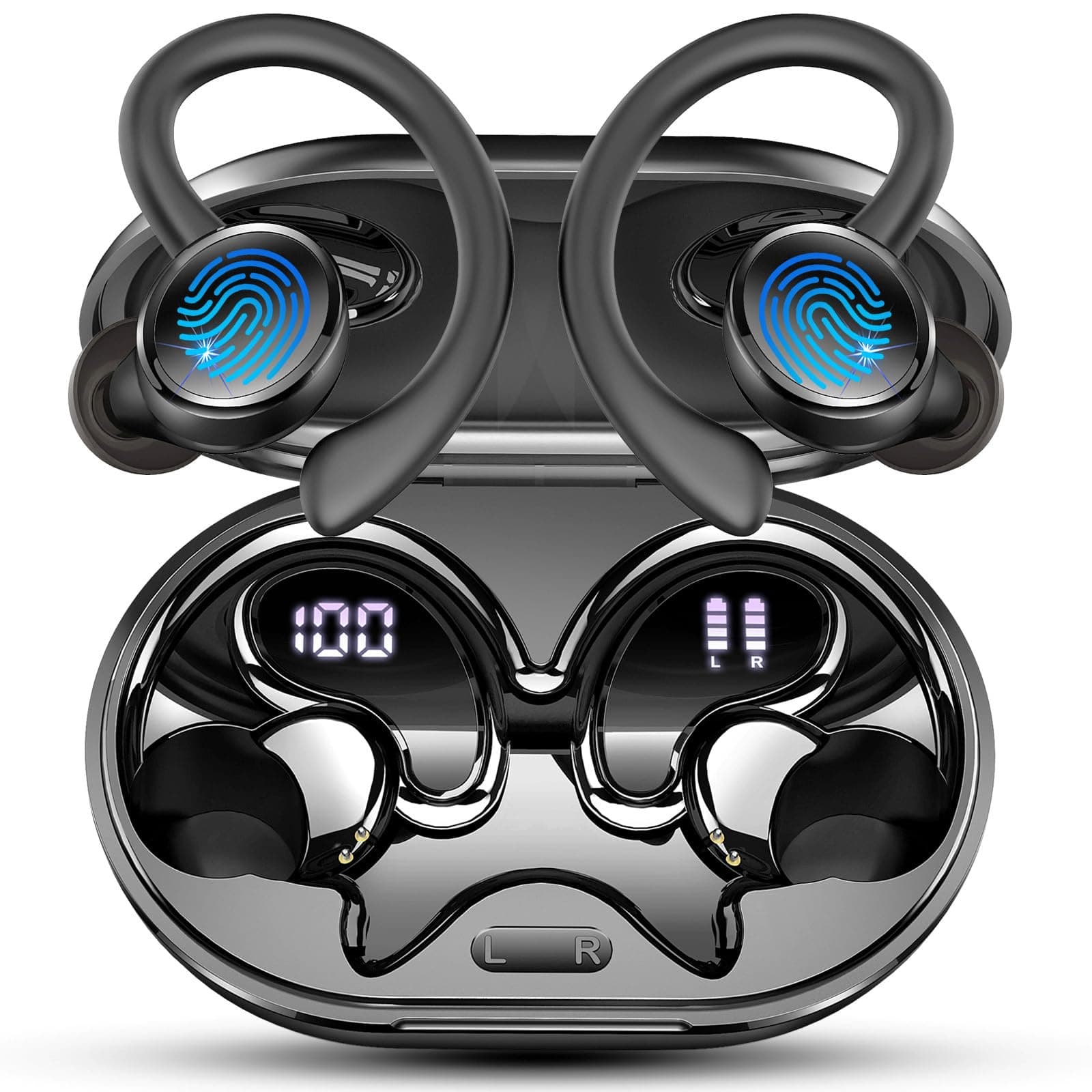 2026 Nueva Auriculares Inalambricos Deportivos, Auriculares Bluetooth 5.4 HiFi Estéreo con 4 HD Mic, 50H Cascos Inalambricos Bluetooth con Cancelacion Ruido ENC, IP7 Impermeable Cascos/Pantalla LED