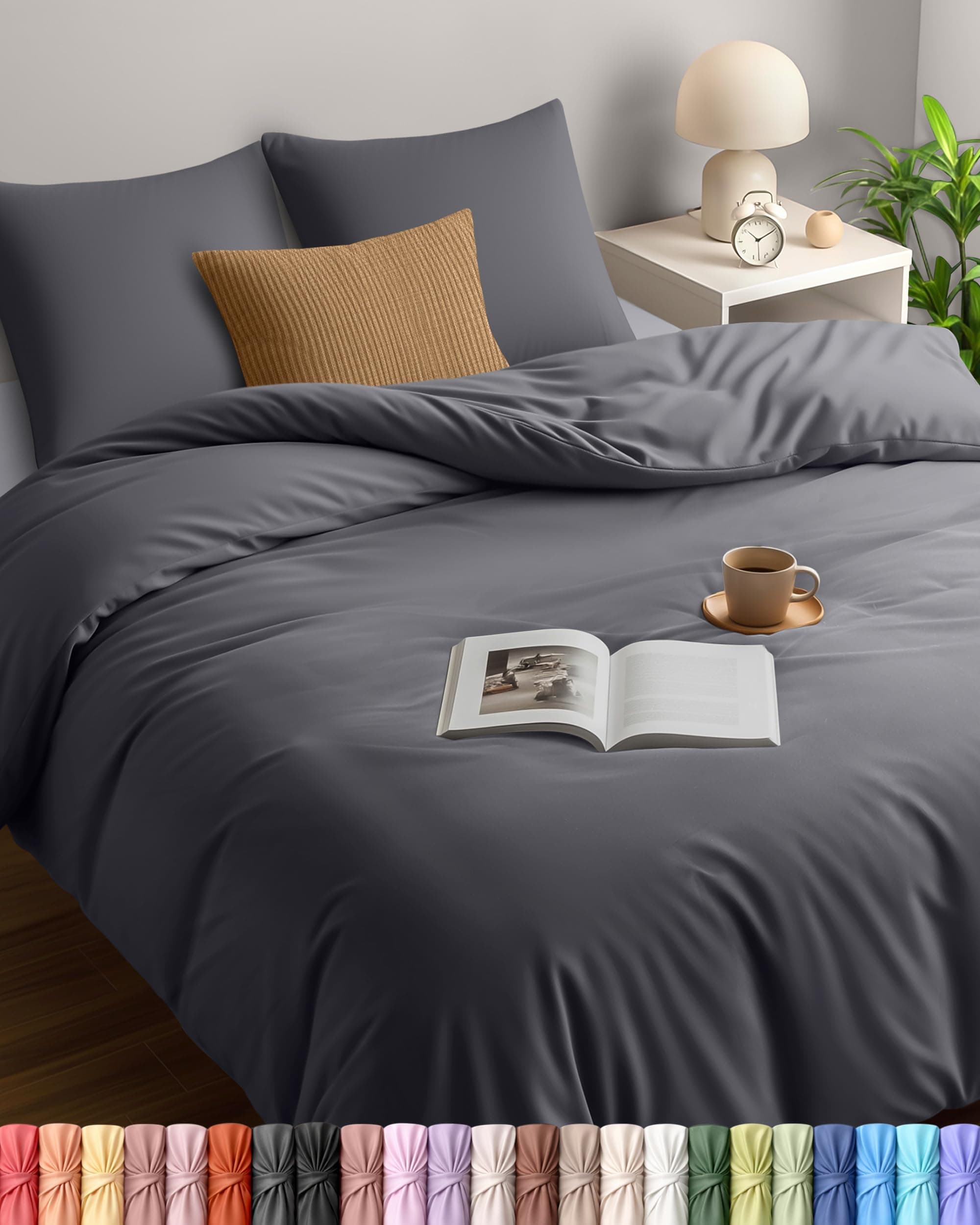 Utopia Bedding Bettwäsche 200x200 Set - Mikrofaser Bettbezug 200x200 cm + 2 Kissenbezüge 80x80 cm - Grau