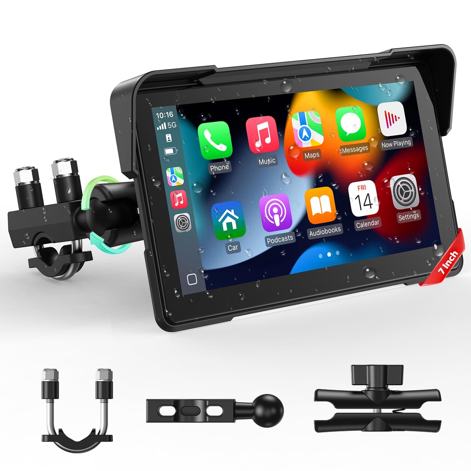 LAMTTO Schermo Wireless CarPlay e Android Auto per Moto, Aggiornamento Portatile da 7 Pollici con Touch Screen Impermeabile IP67 con Navigazione, Bluetooth Siri/G00gle Assistente