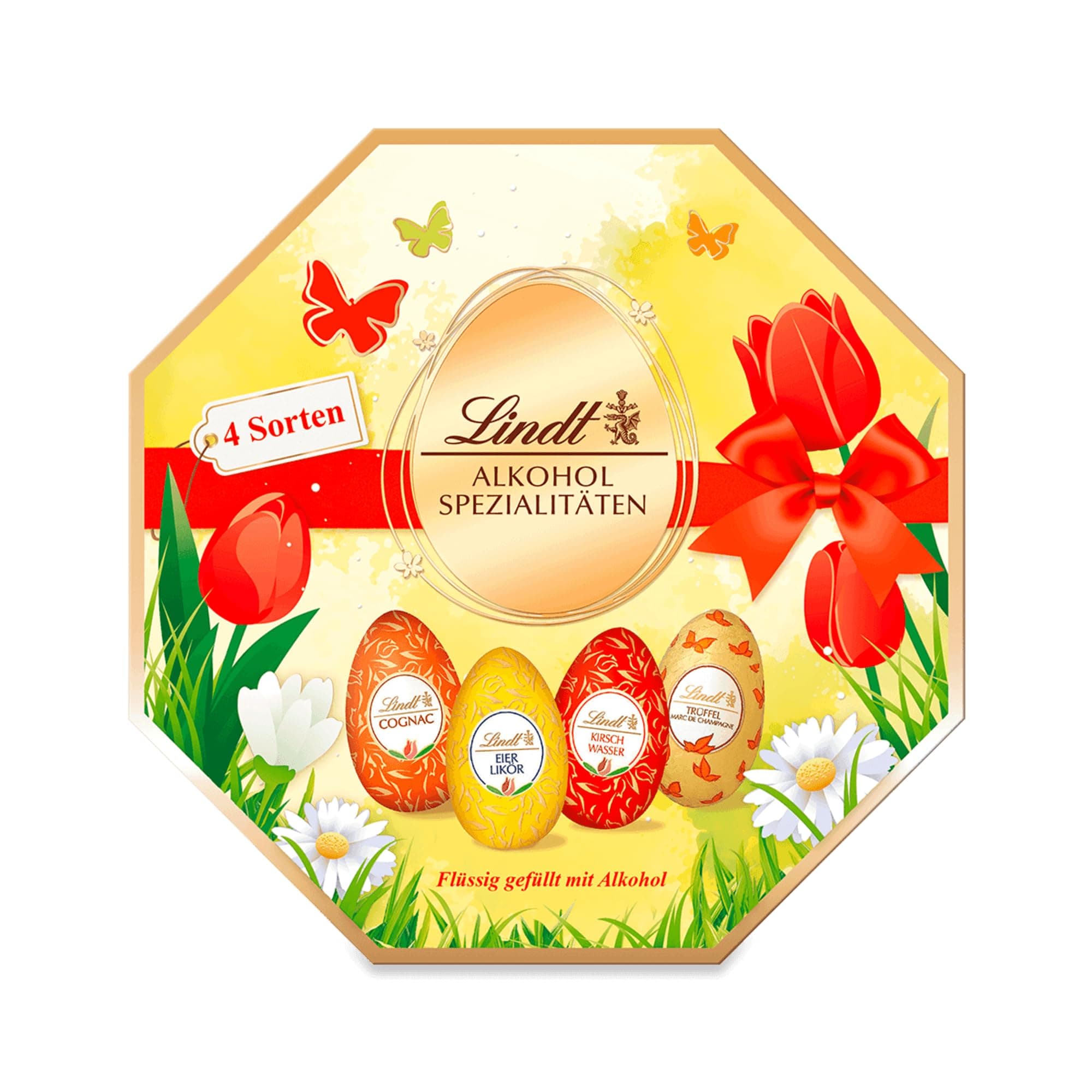 Lindt Schokolade | Alkohol-Spezialitäten-Eier Box | 216g | Feinste Schokoladeneier mit flüssiger Alkohol-Füllung in edler Geschenkbox | Osterschokolade für Erwachsene | Geschenkidee zu Ostern