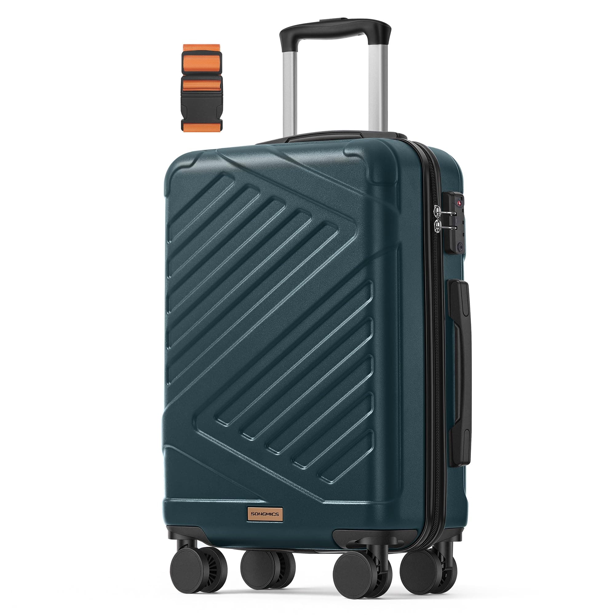 SONGMICS Koffer, Reisekoffer, Hartschalenkoffer mit TSA-Schloss, Koffergurt, ABS-Trolley, 4 Zwillingsrollen, Handgepäck-Koffer, M, 55 cm, dunkeltürkis RLP001C101