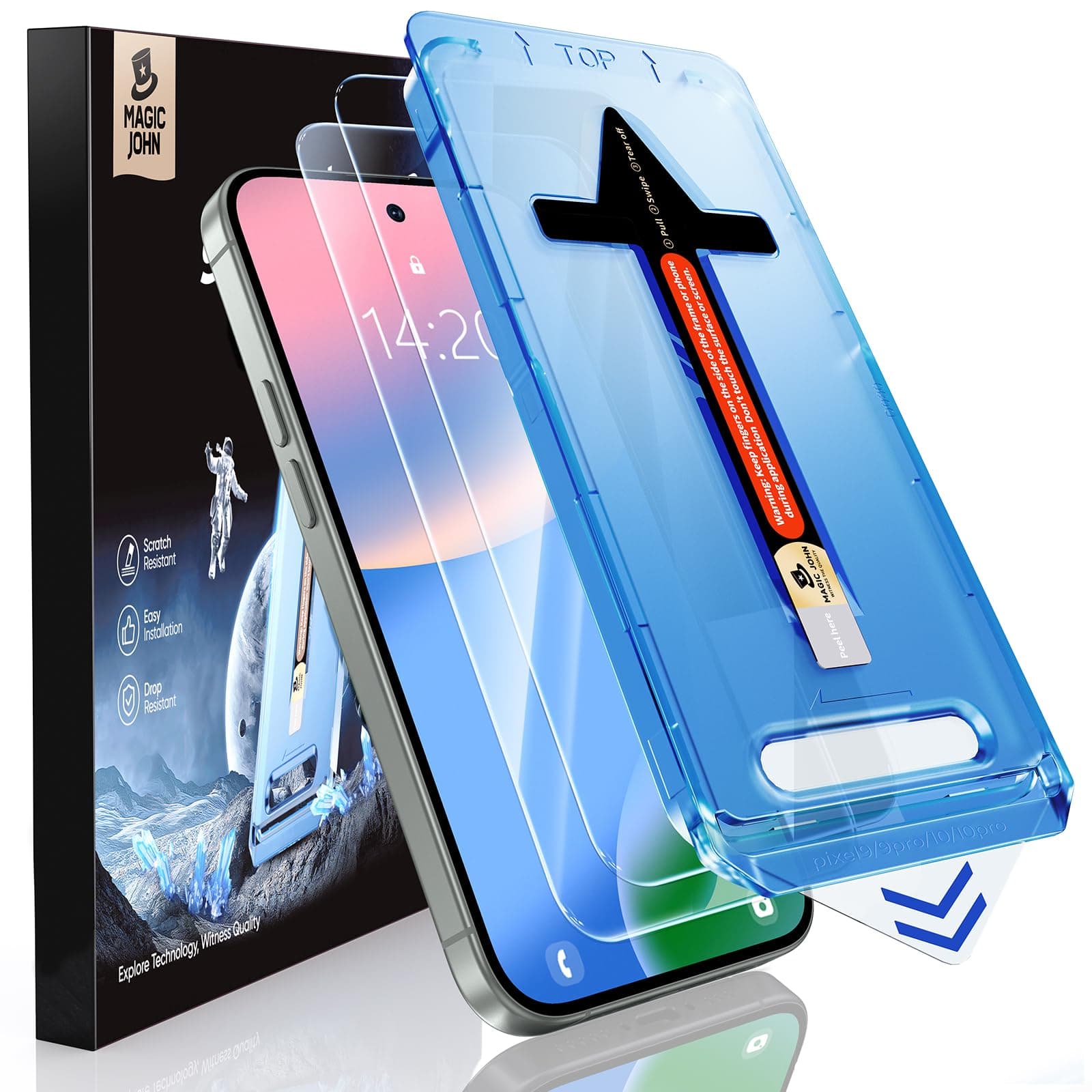 MAGIC JOHN 2 Stück für Google Pixel 10, Pixel 10 Pro, Pixel 9, Pixel 9 Pro für Schutzfolie, Auto-Dust-Eliminierung, 9H, HD Klar, Bläschenfrei, Einfache Installation