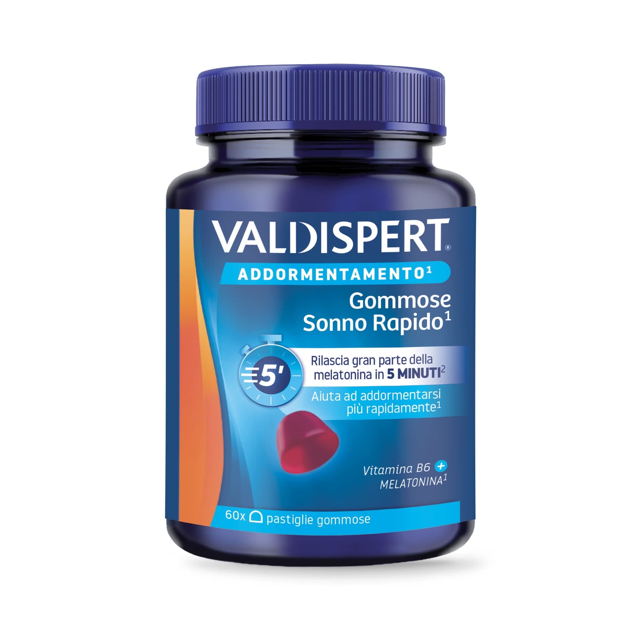 Valdispert Gommose Sonno Rapido, 60 Pastiglie Gommose per Dormire con Melatonina e Vitamina B6, Gusto Fragola, Senza Glutine e Senza Lattosio