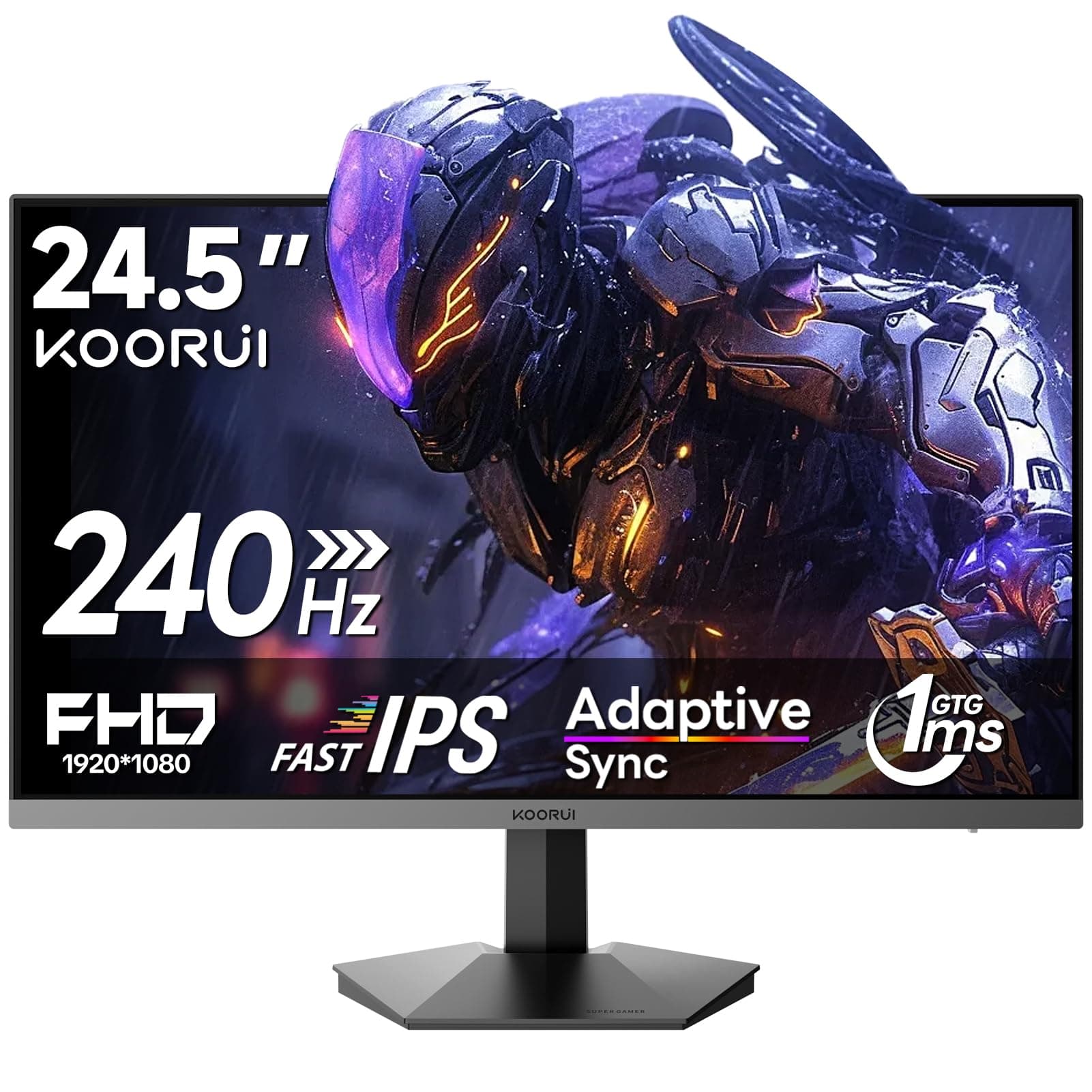 KOORUI Écran de Jeu 24,5 Pouces, écran Full HD 240 Hz, Dalle IPS Rapid 1920 x 1080, DisplayPort 1.4 et HDMI 2.0, câble HDMI 2.0, HDR400, Noir（2026）